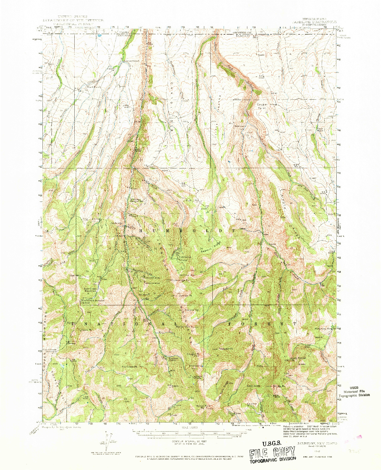 USGS 1:62500-SCALE QUADRANGLE FOR JARBIDGE, NV 1943