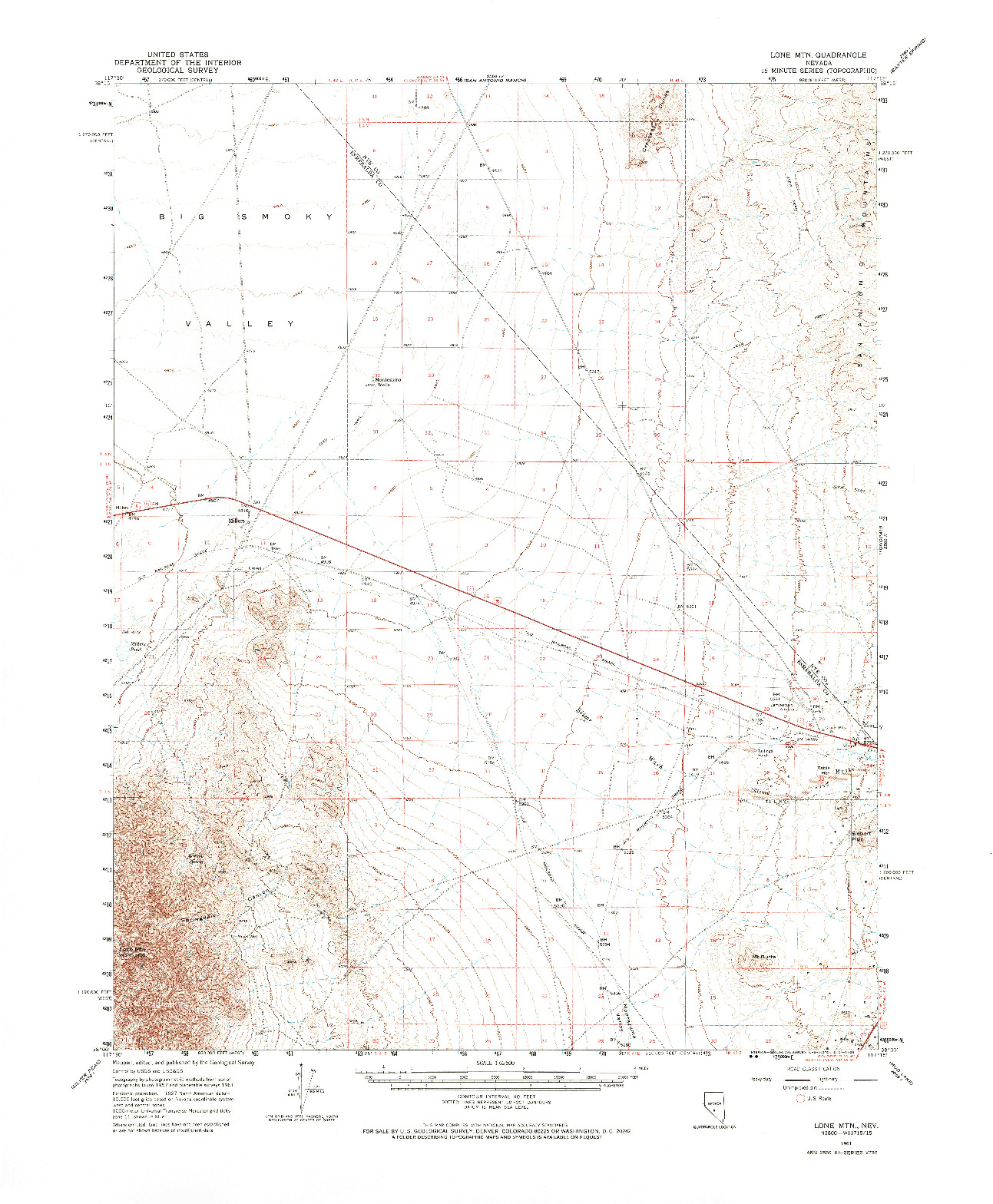USGS 1:62500-SCALE QUADRANGLE FOR LONE MTN, NV 1961