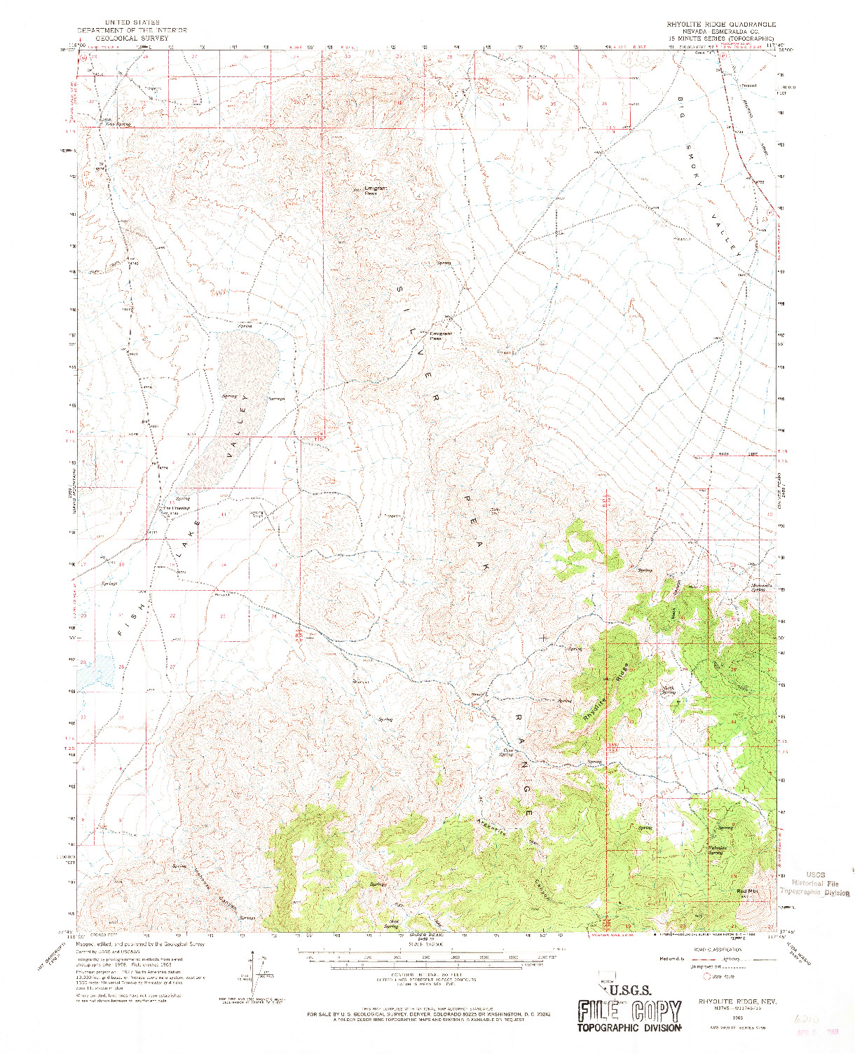 USGS 1:62500-SCALE QUADRANGLE FOR RHYOLITE RIDGE, NV 1963