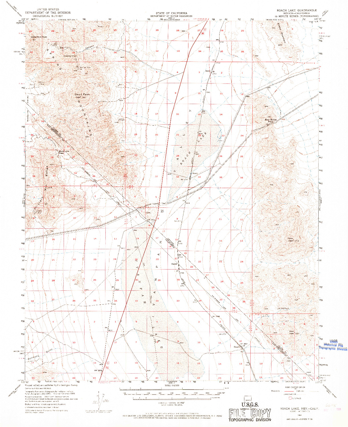 USGS 1:62500-SCALE QUADRANGLE FOR ROACH LAKE, NV 1955