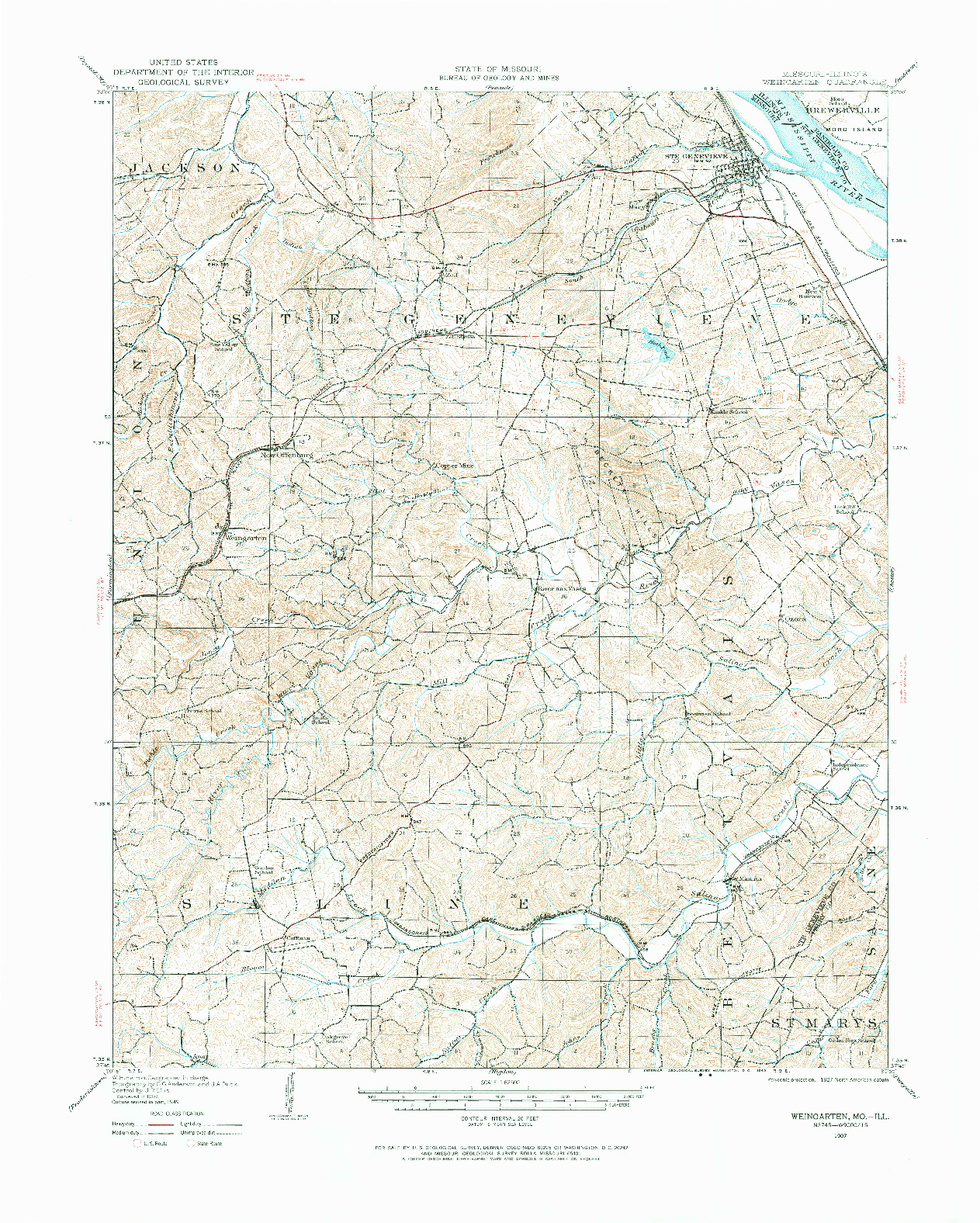 USGS 1:62500-SCALE QUADRANGLE FOR WEINGARTEN, MO 1907