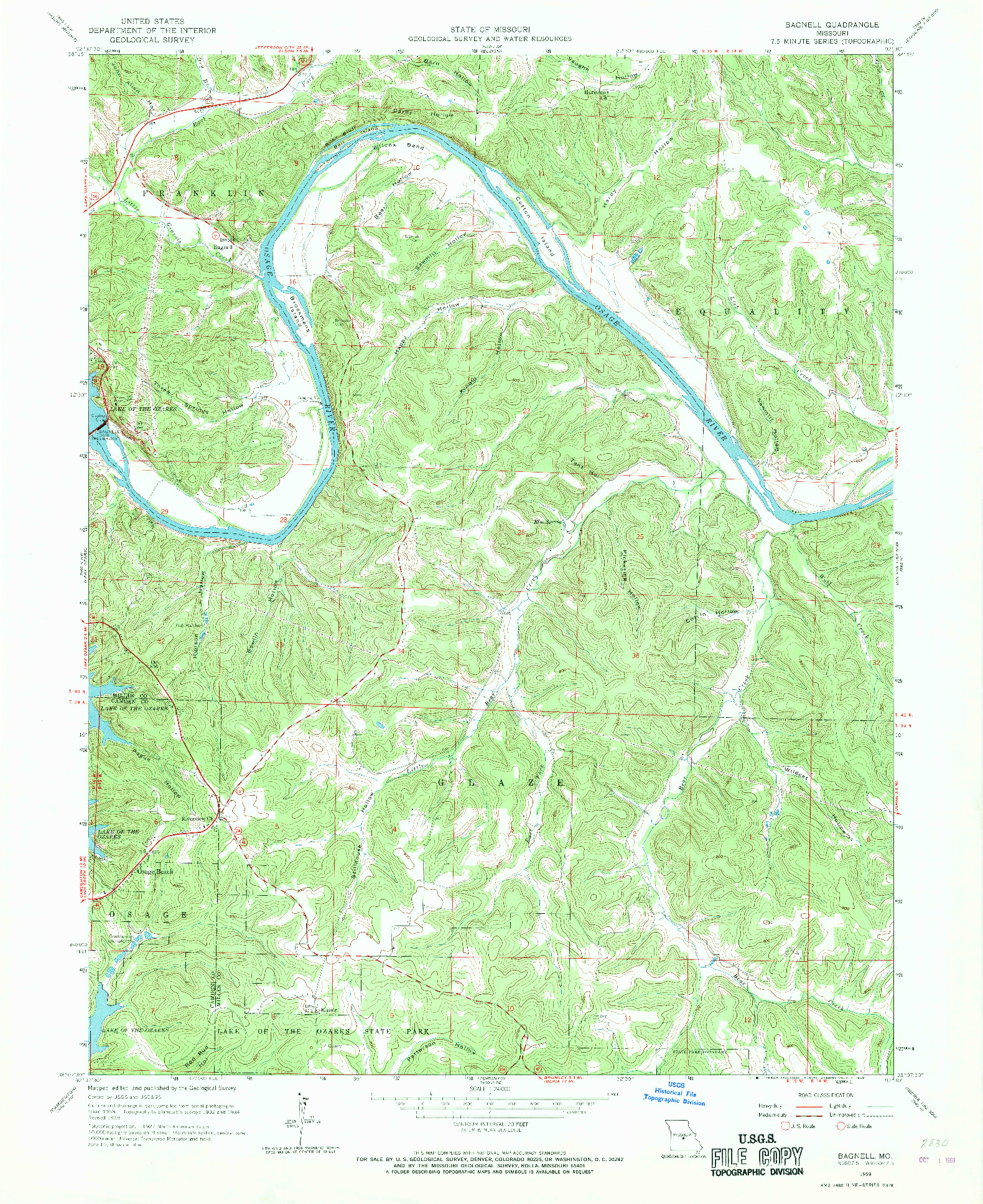 USGS 1:24000-SCALE QUADRANGLE FOR BAGNELL, MO 1959