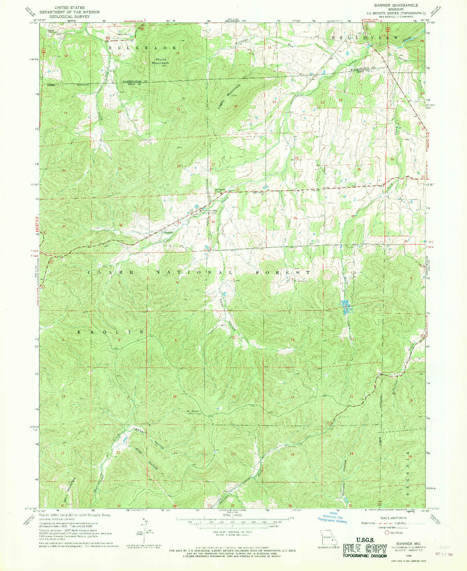 USGS 1:24000-SCALE QUADRANGLE FOR BANNER, MO 1968
