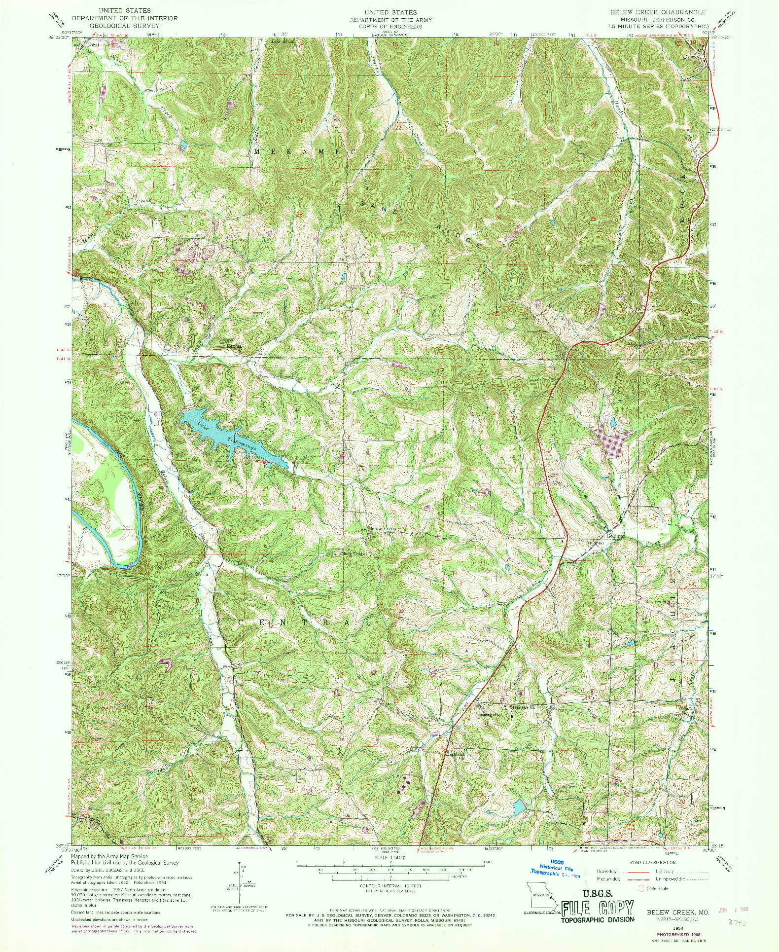 USGS 1:24000-SCALE QUADRANGLE FOR BELEW CREEK, MO 1954