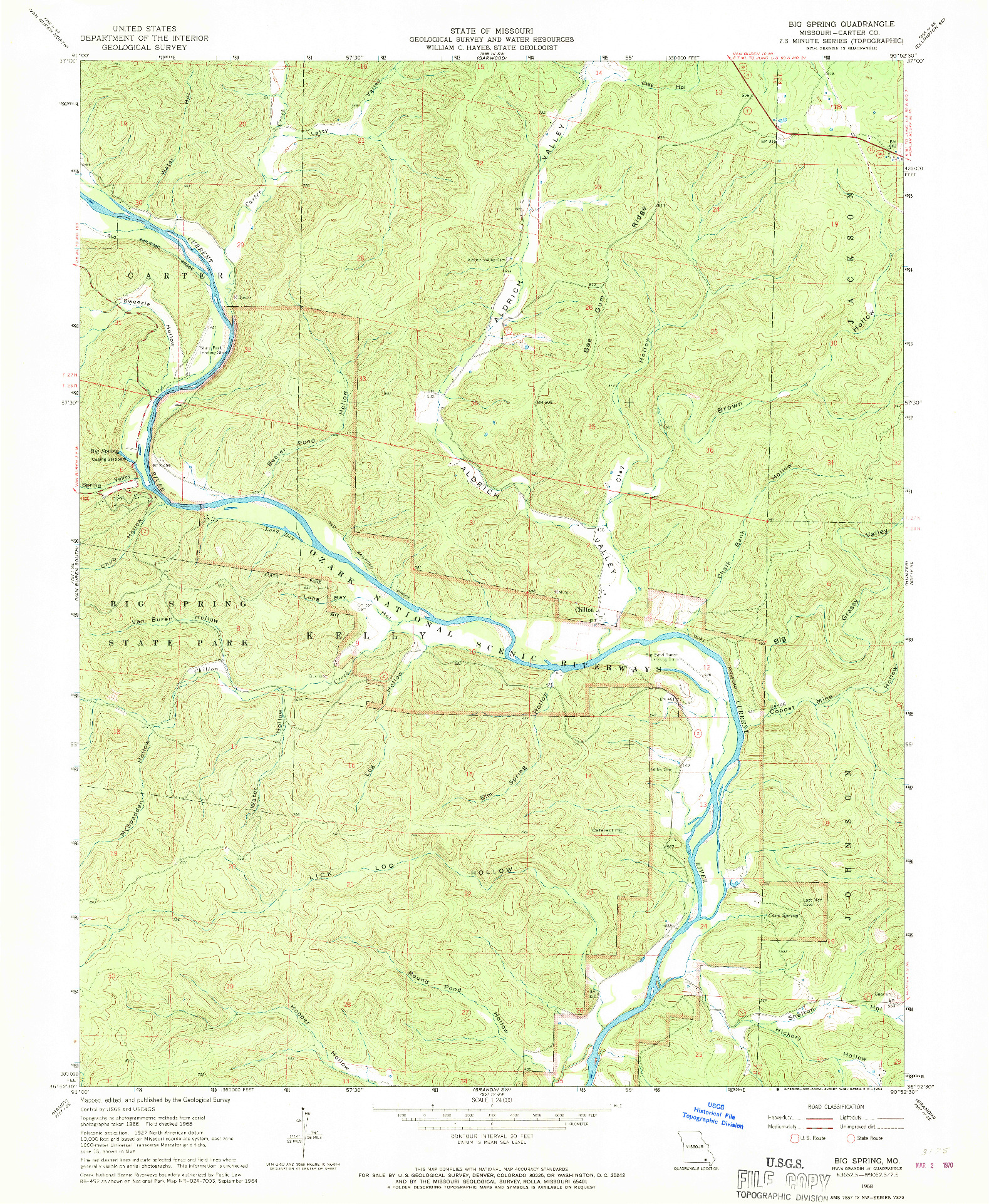 USGS 1:24000-SCALE QUADRANGLE FOR BIG SPRING, MO 1968