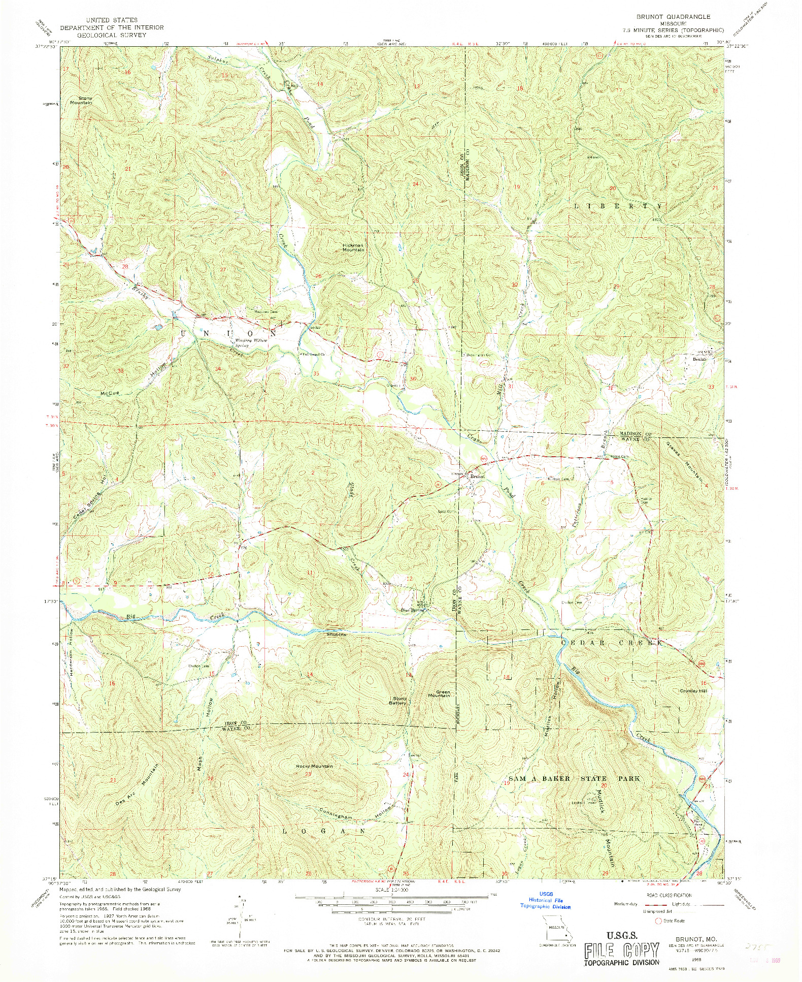 USGS 1:24000-SCALE QUADRANGLE FOR BRUNOT, MO 1968