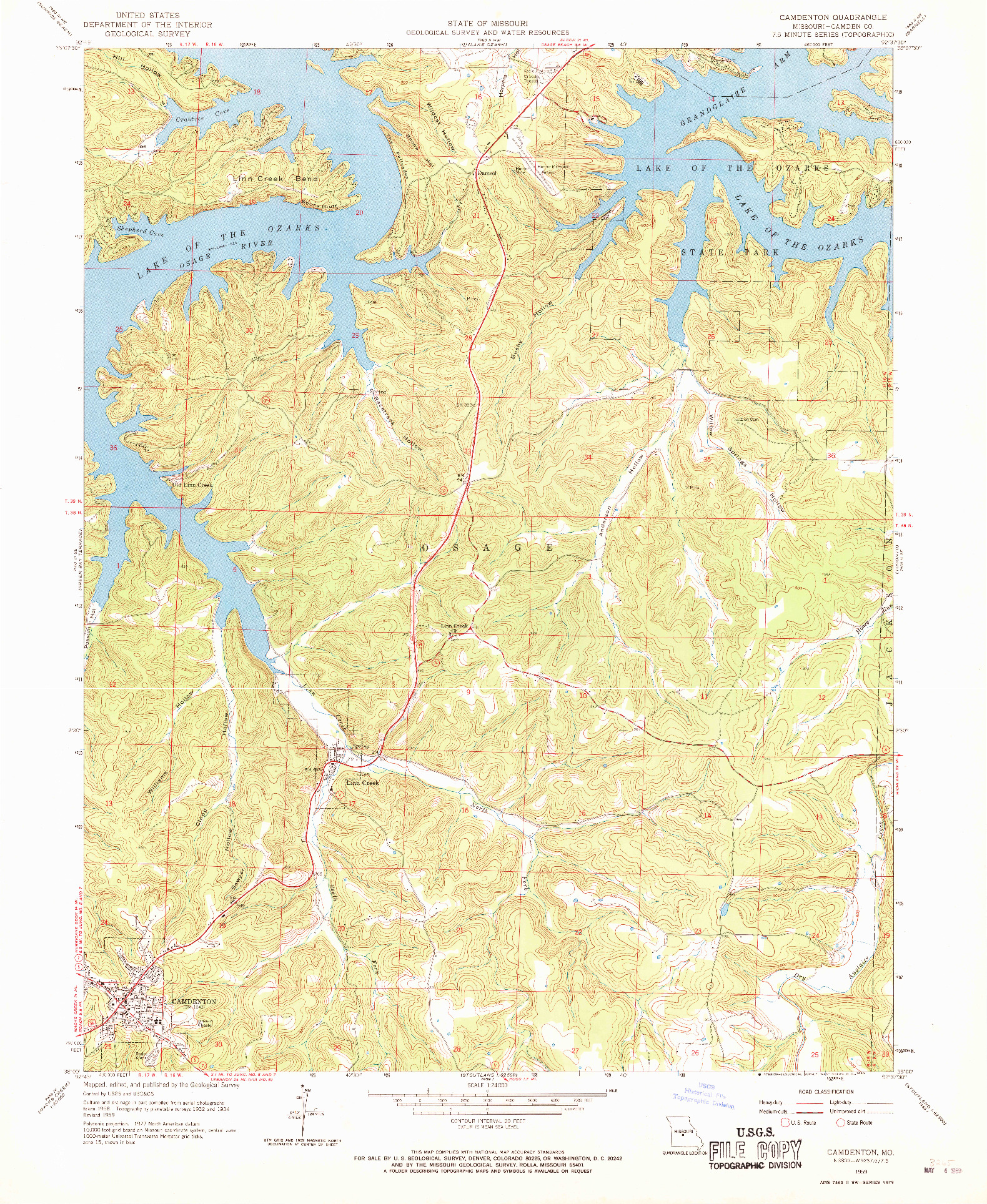 USGS 1:24000-SCALE QUADRANGLE FOR CAMDENTON, MO 1959