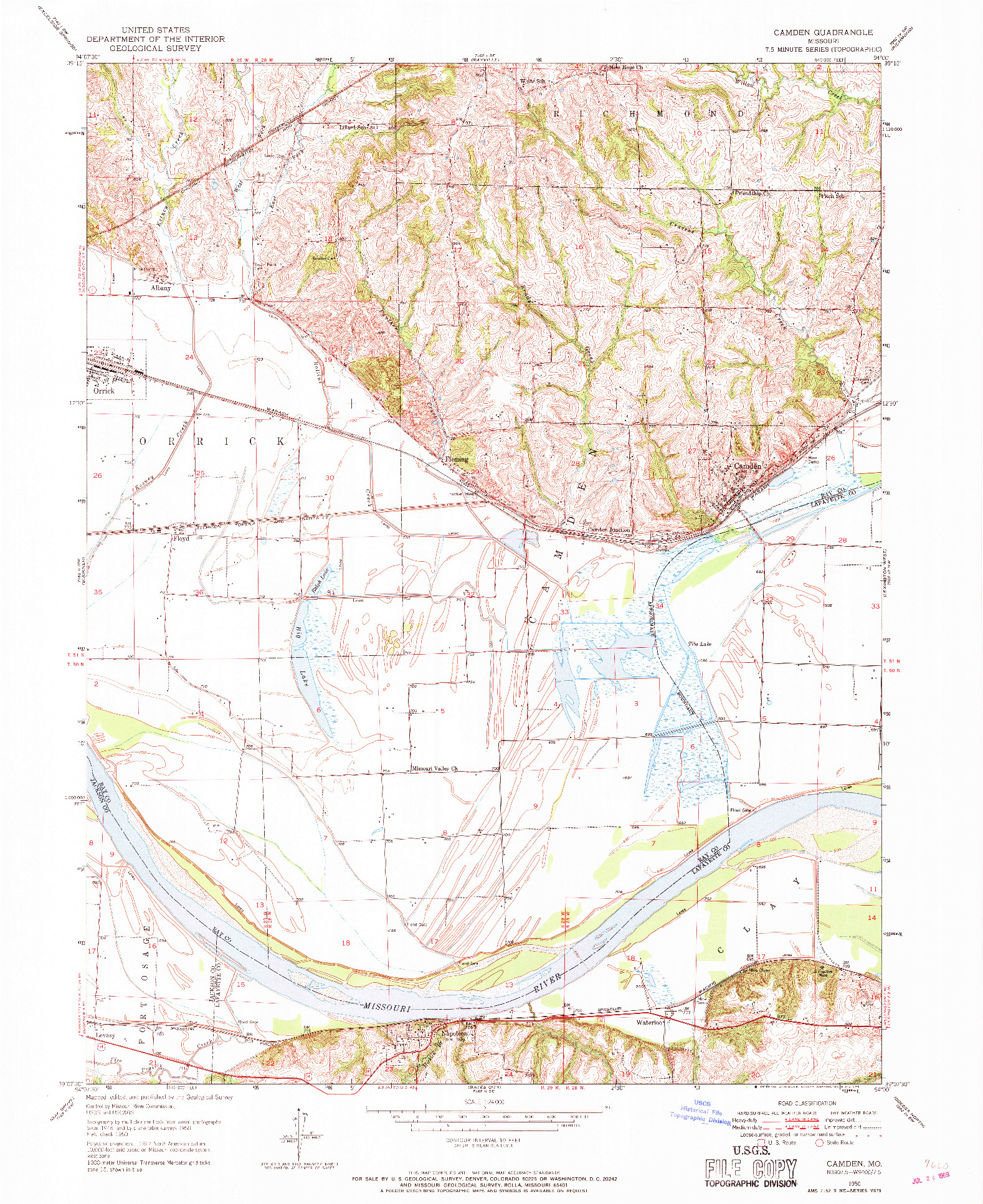 USGS 1:24000-SCALE QUADRANGLE FOR CAMDEN, MO 1950