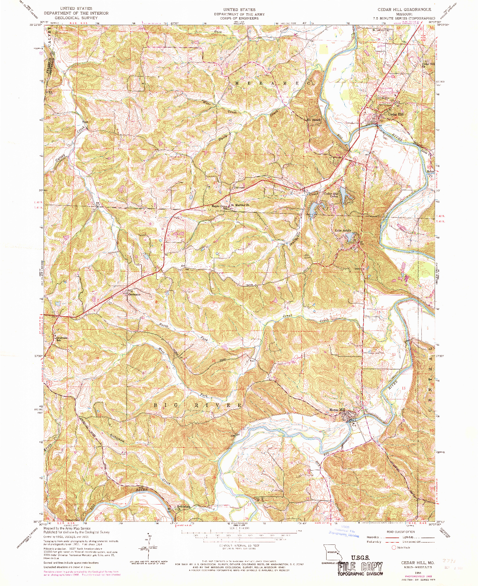 USGS 1:24000-SCALE QUADRANGLE FOR CEDAR HILL, MO 1954