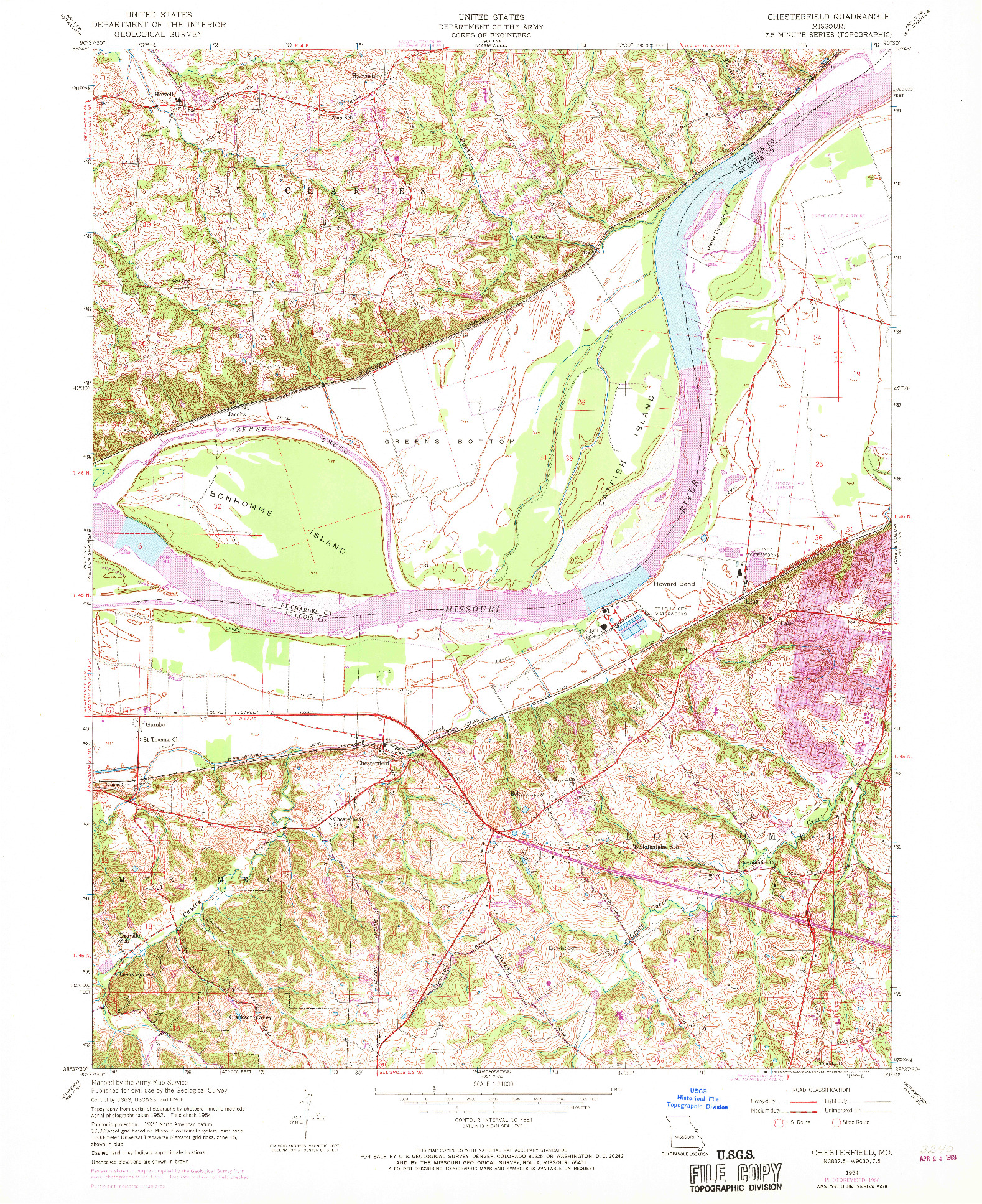 USGS 1:24000-SCALE QUADRANGLE FOR CHESTERFIELD, MO 1954