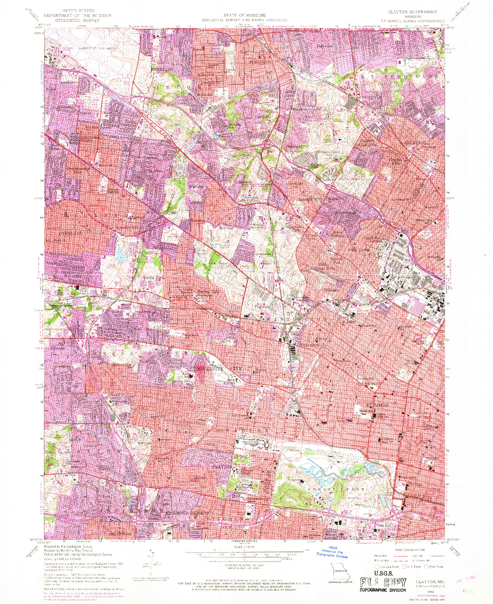 USGS 1:24000-SCALE QUADRANGLE FOR CLAYTON, MO 1954