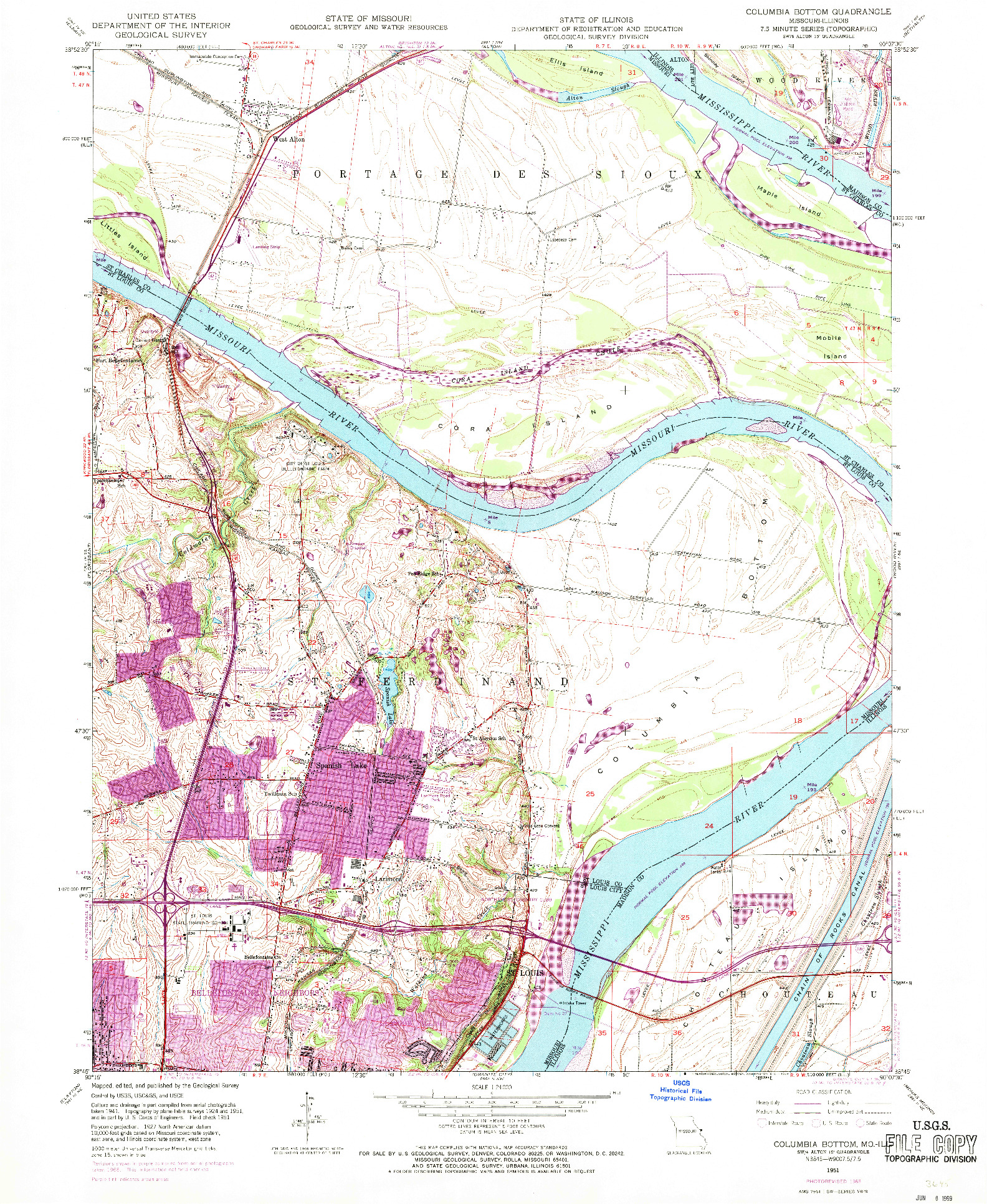 USGS 1:24000-SCALE QUADRANGLE FOR COLUMBIA BOTTOM, MO 1951