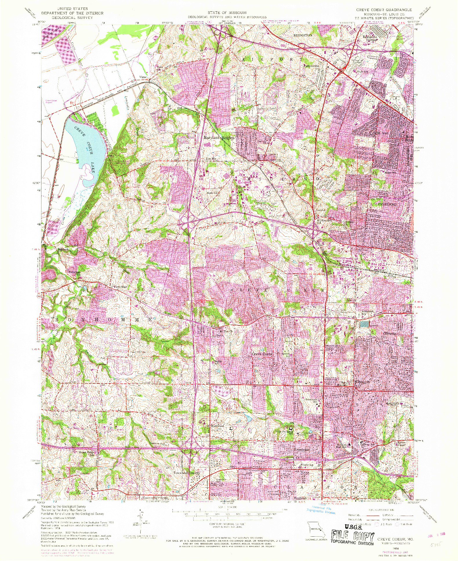 USGS 1:24000-SCALE QUADRANGLE FOR CREVE COEUR, MO 1954