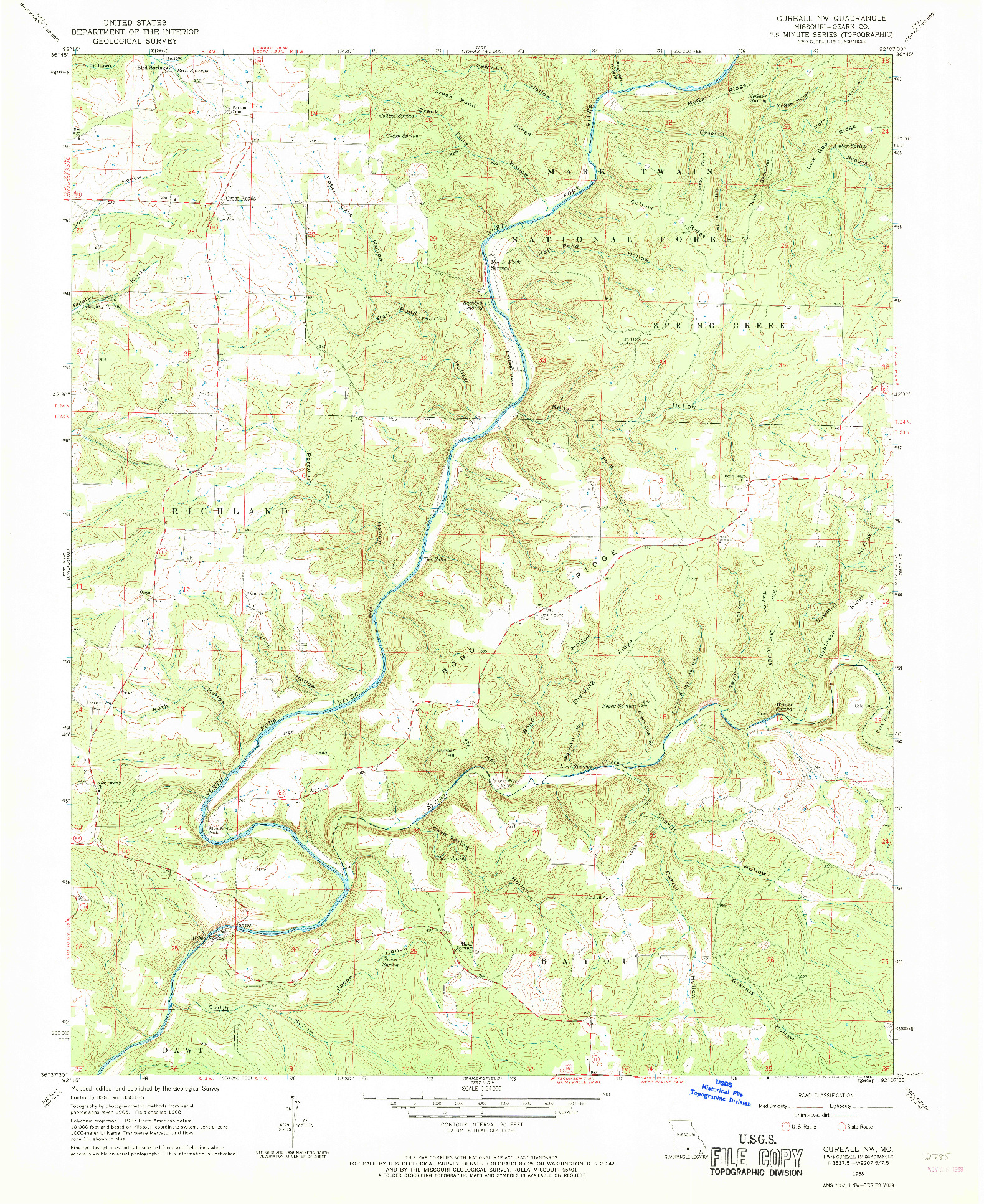 USGS 1:24000-SCALE QUADRANGLE FOR CUREALL NW, MO 1968