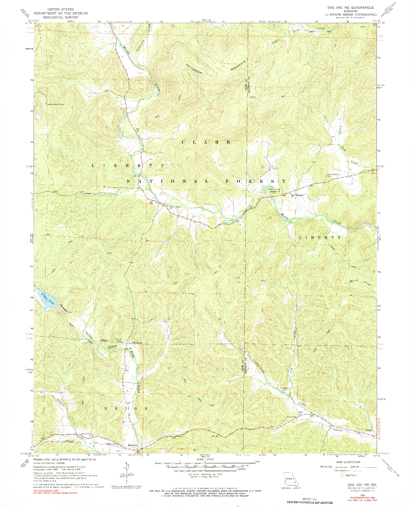 USGS 1:24000-SCALE QUADRANGLE FOR DES ARC NE, MO 1968