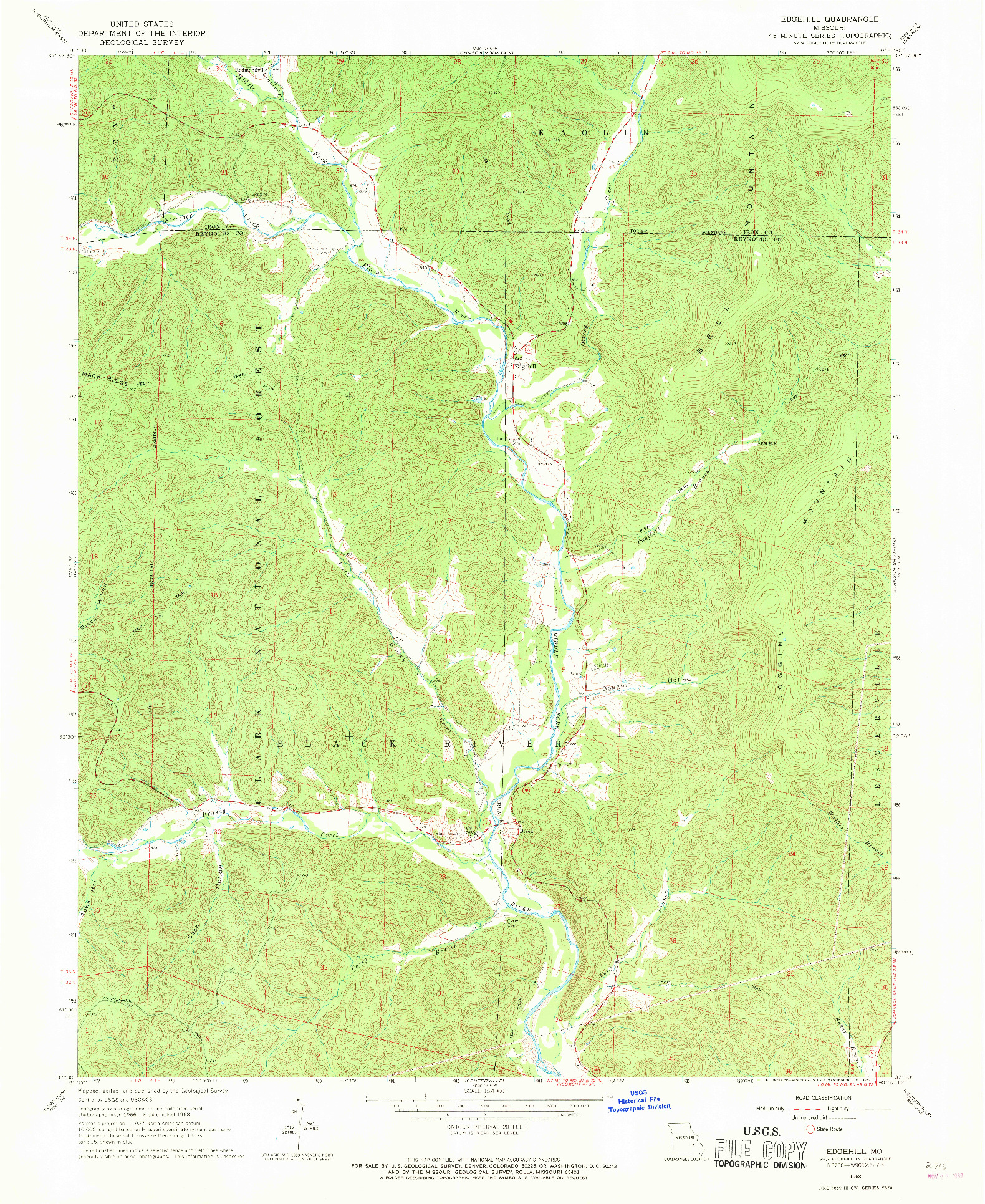 USGS 1:24000-SCALE QUADRANGLE FOR EDGEHILL, MO 1968