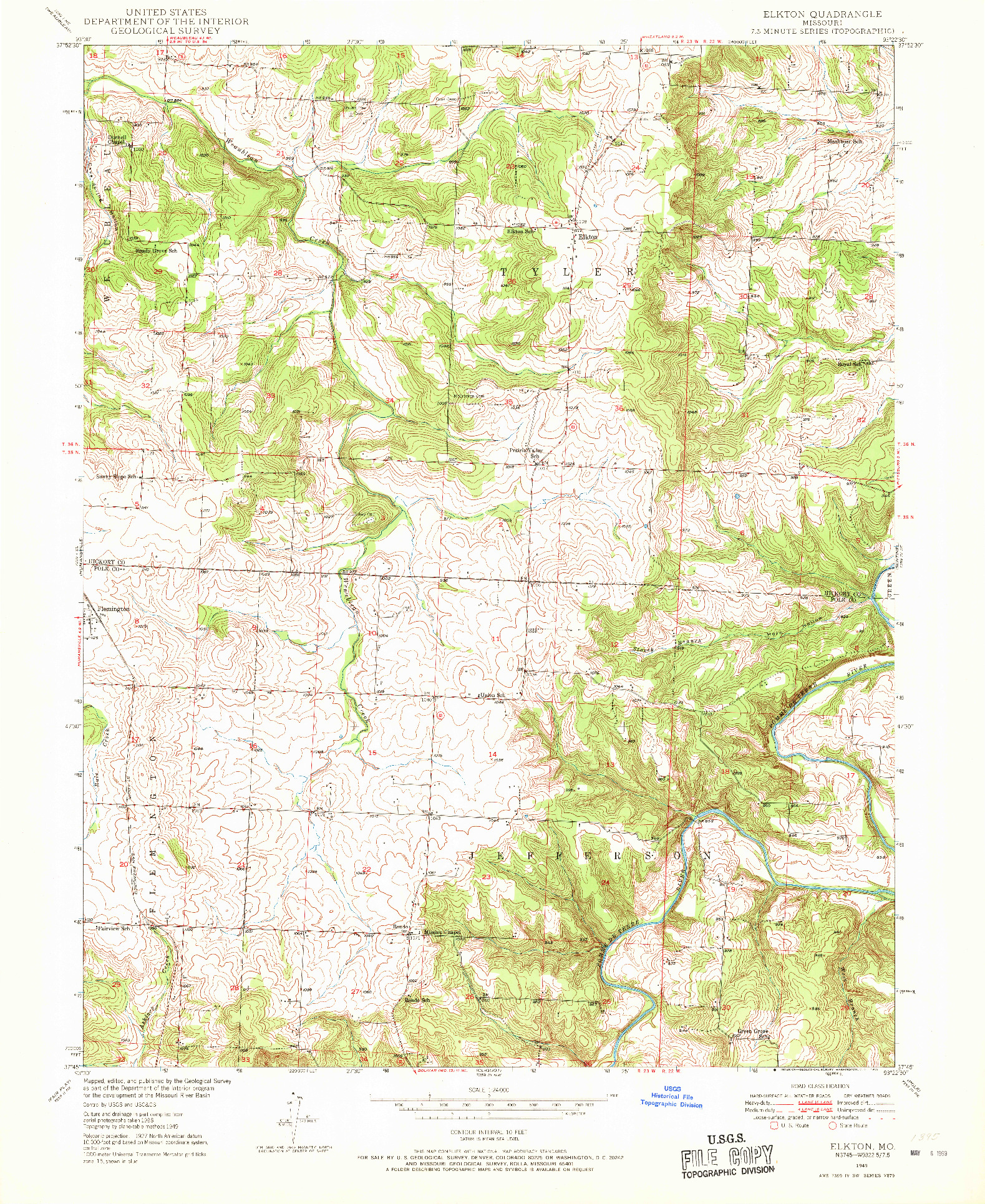 USGS 1:24000-SCALE QUADRANGLE FOR ELKTON, MO 1949