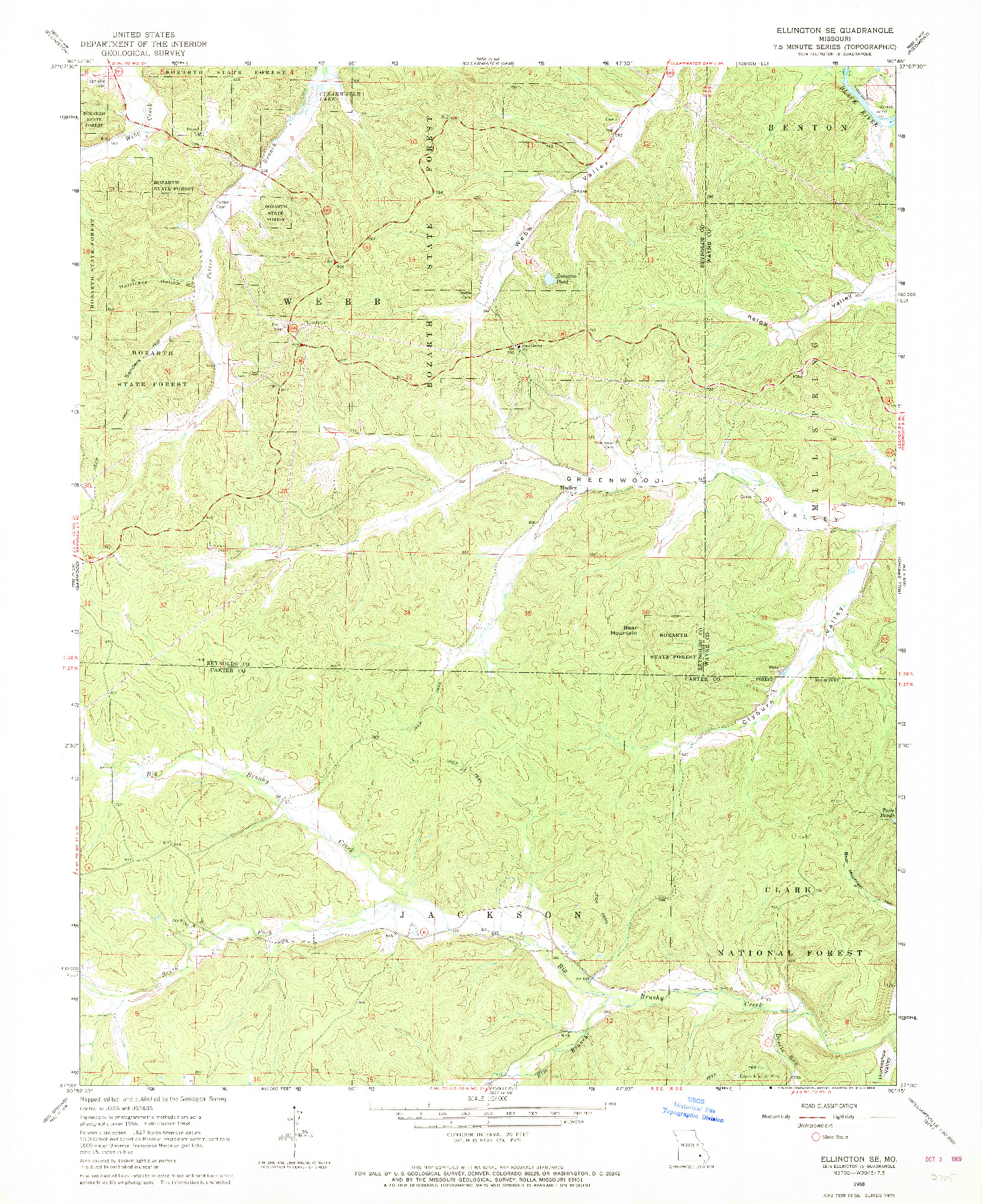 USGS 1:24000-SCALE QUADRANGLE FOR ELLINGTON SE, MO 1968