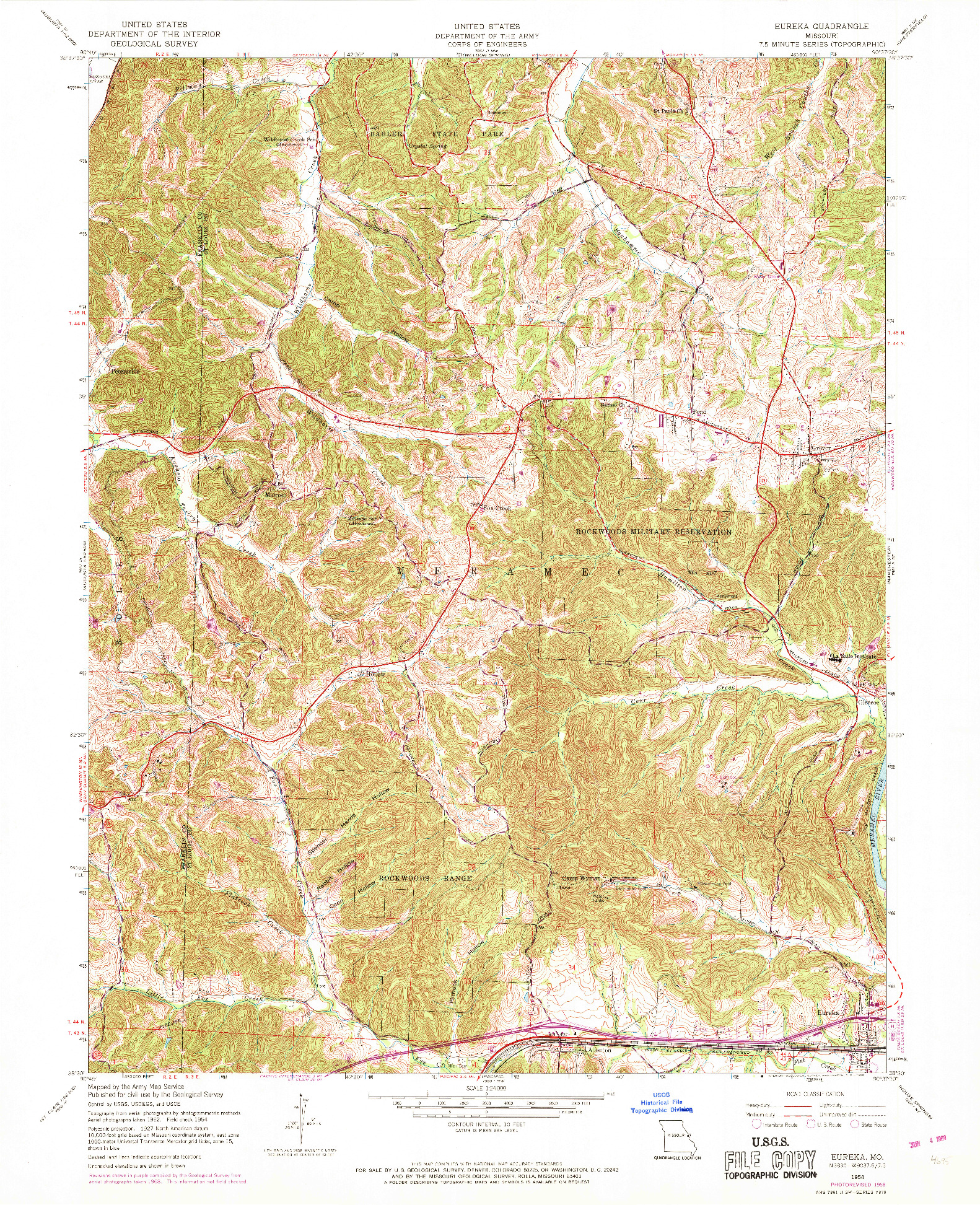 USGS 1:24000-SCALE QUADRANGLE FOR EUREKA, MO 1954