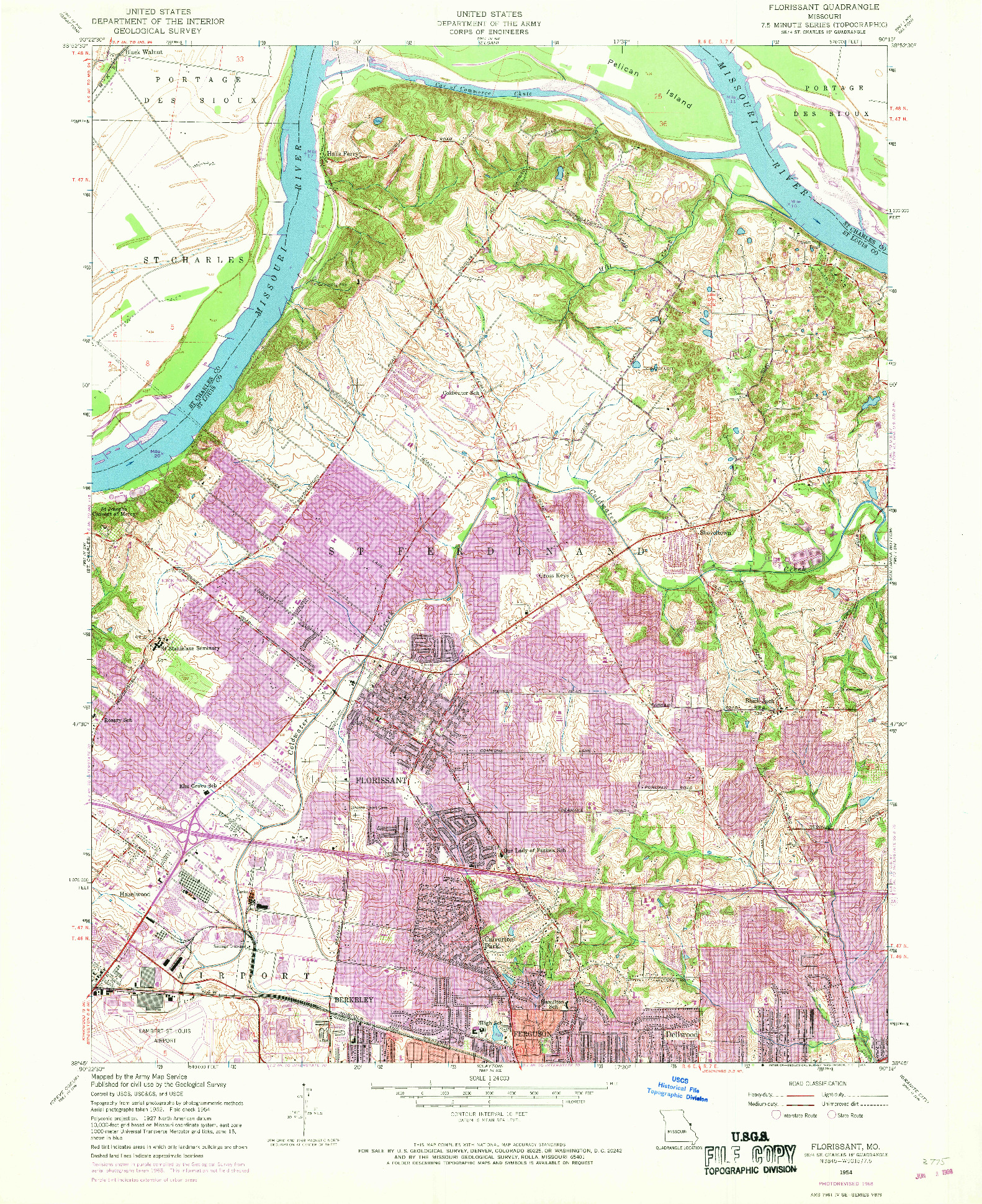 USGS 1:24000-SCALE QUADRANGLE FOR FLORISSANT, MO 1954