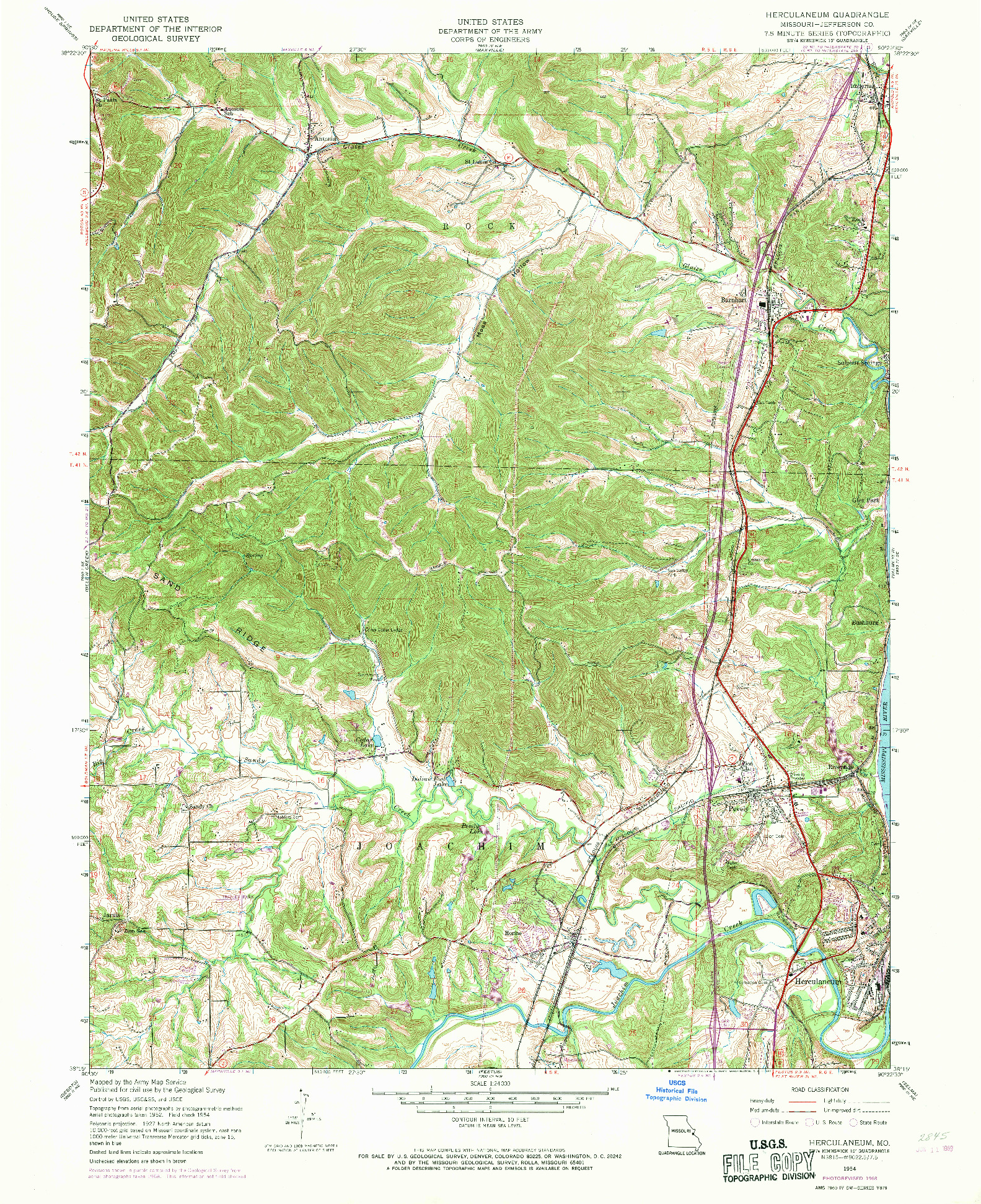 USGS 1:24000-SCALE QUADRANGLE FOR HERCULANEUM, MO 1954
