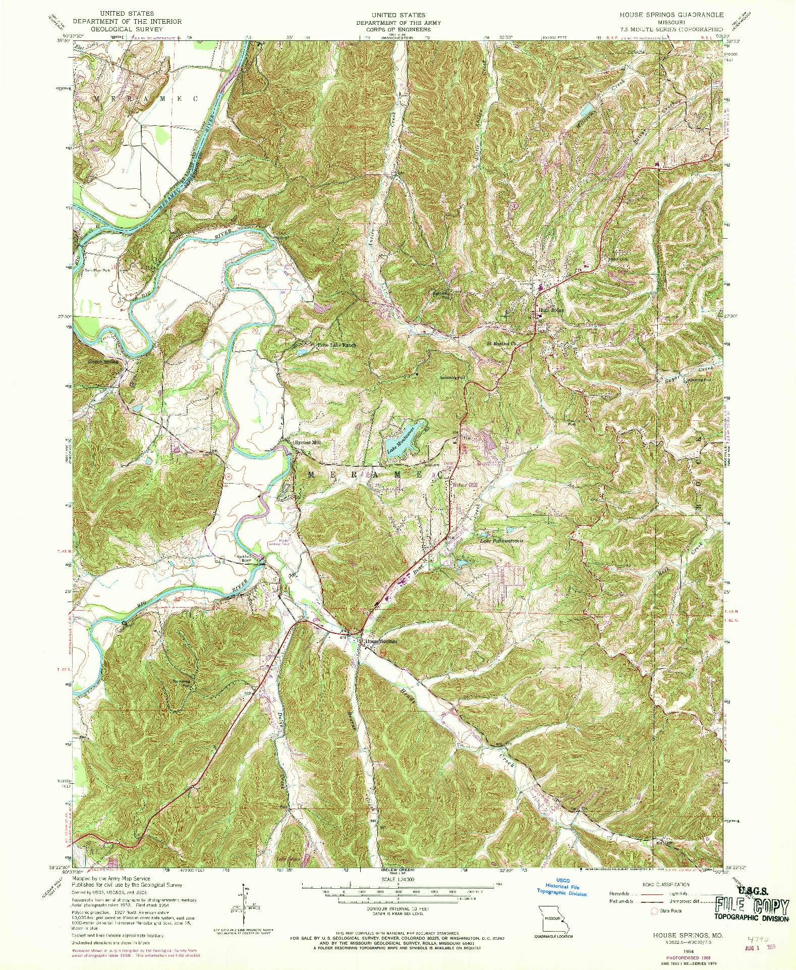 USGS 1:24000-SCALE QUADRANGLE FOR HOUSE SPRINGS, MO 1954