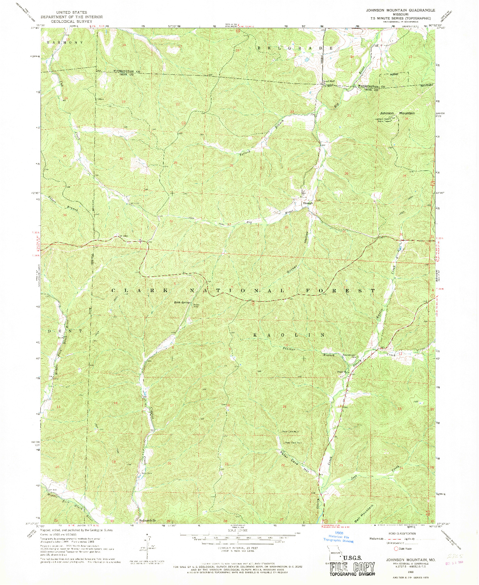 USGS 1:24000-SCALE QUADRANGLE FOR JOHNSON MOUNTAIN, MO 1968