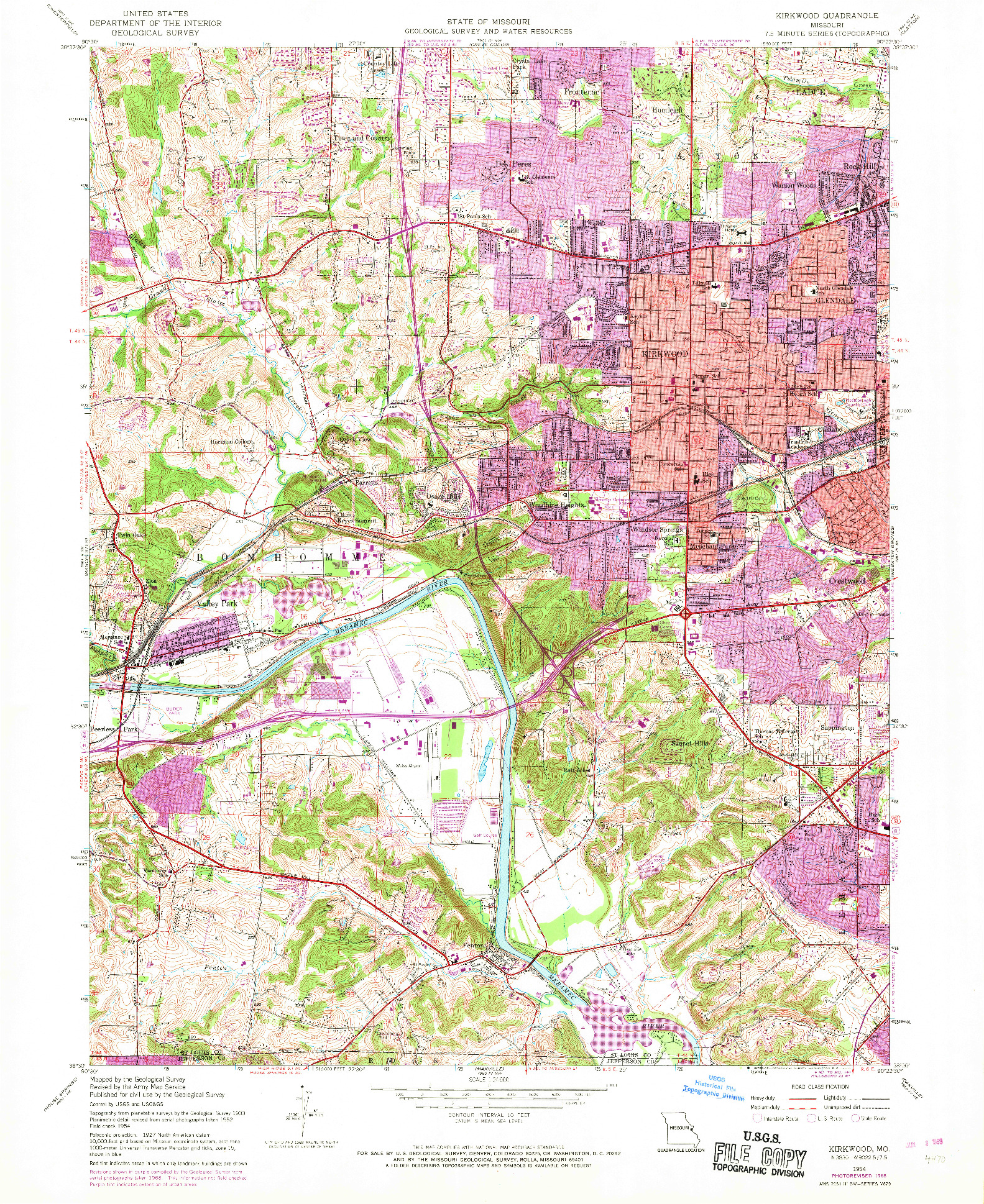 USGS 1:24000-SCALE QUADRANGLE FOR KIRKWOOD, MO 1954