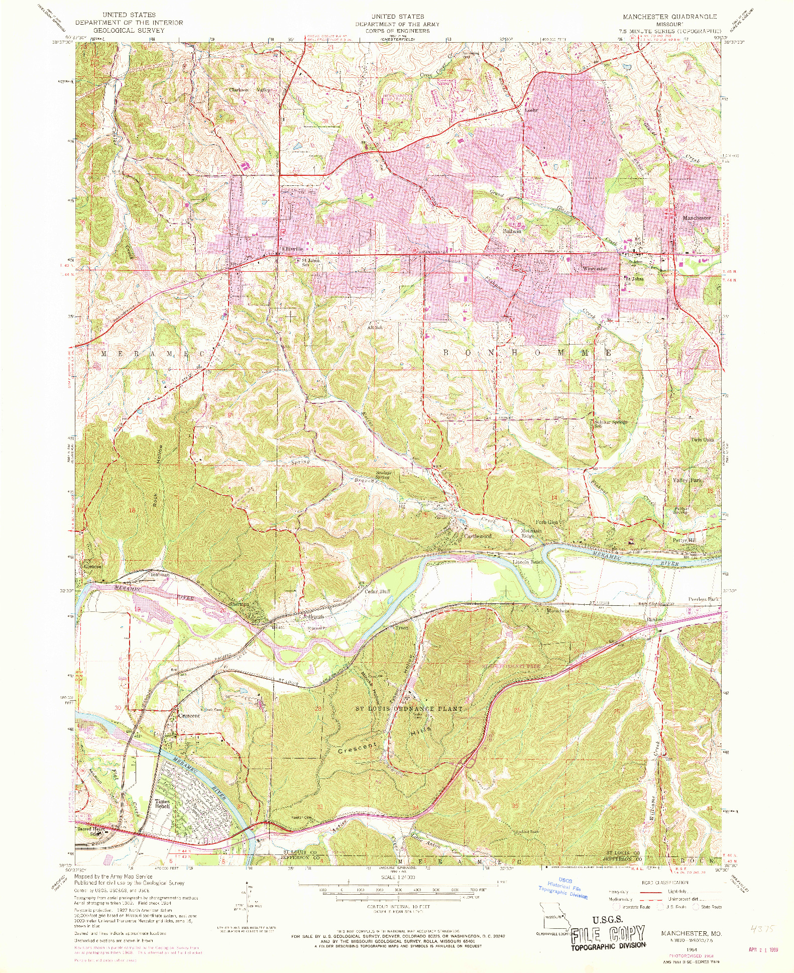 USGS 1:24000-SCALE QUADRANGLE FOR MANCHESTER, MO 1954