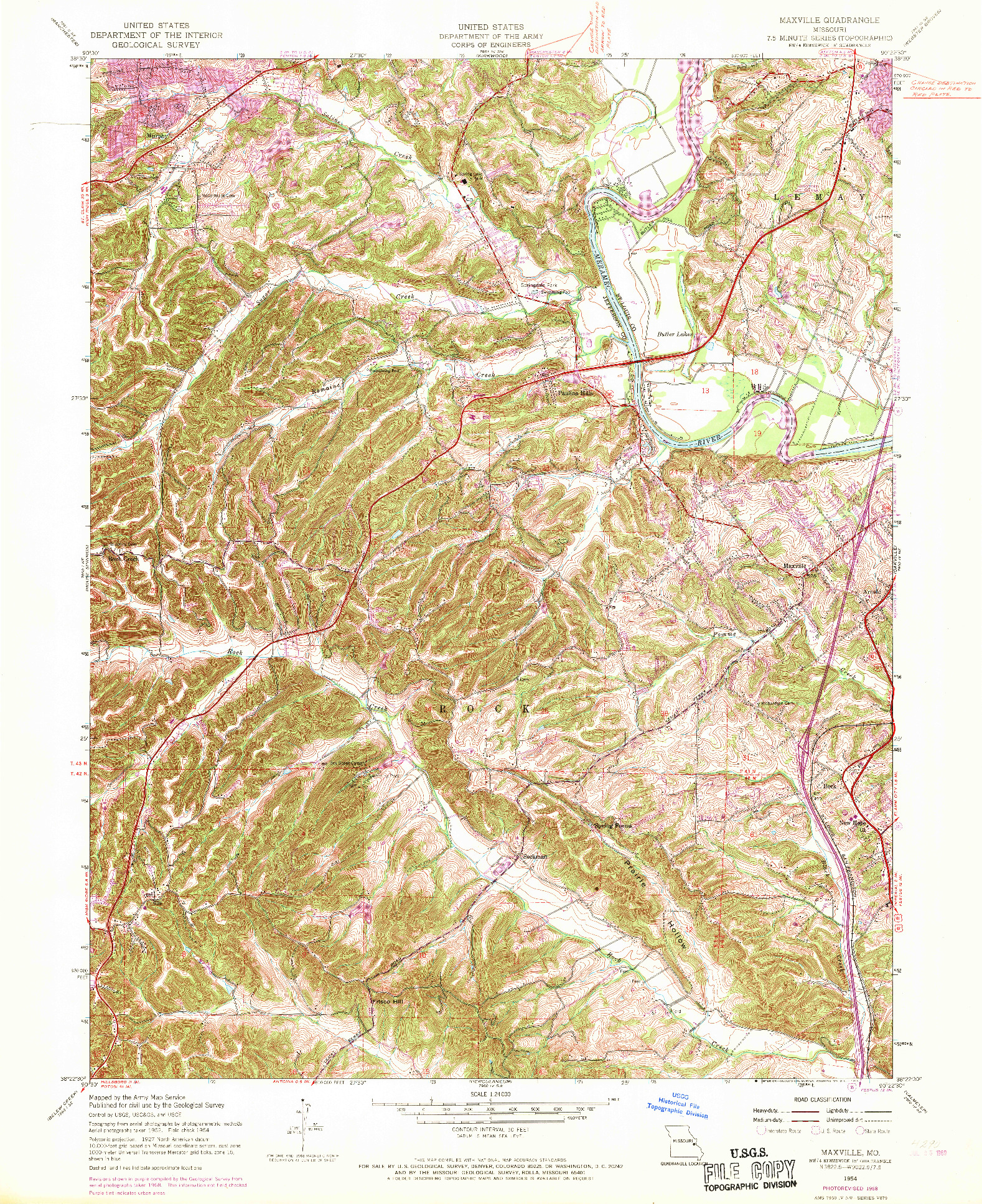 USGS 1:24000-SCALE QUADRANGLE FOR MAXVILLE, MO 1954