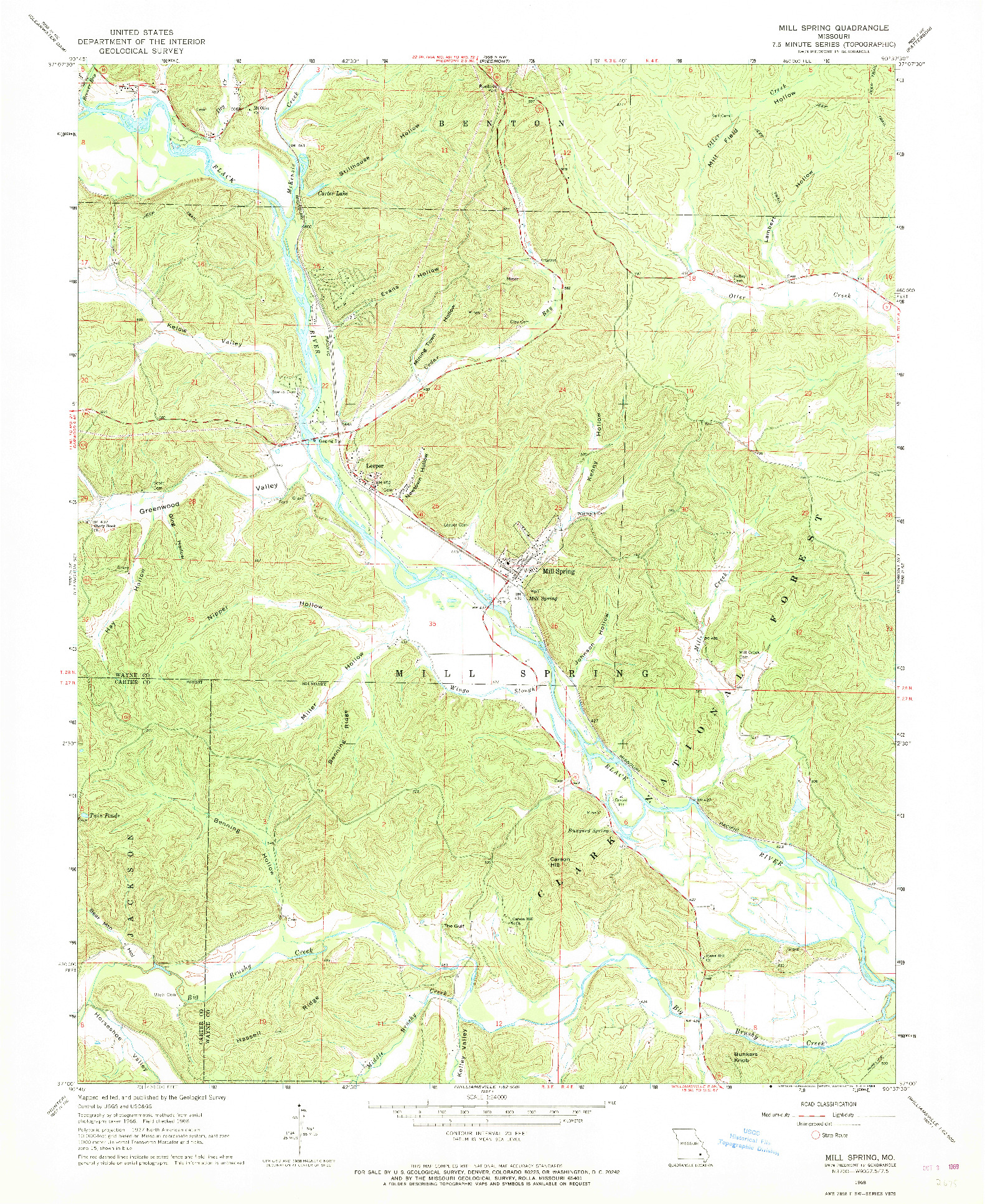 USGS 1:24000-SCALE QUADRANGLE FOR MILL SPRING, MO 1968