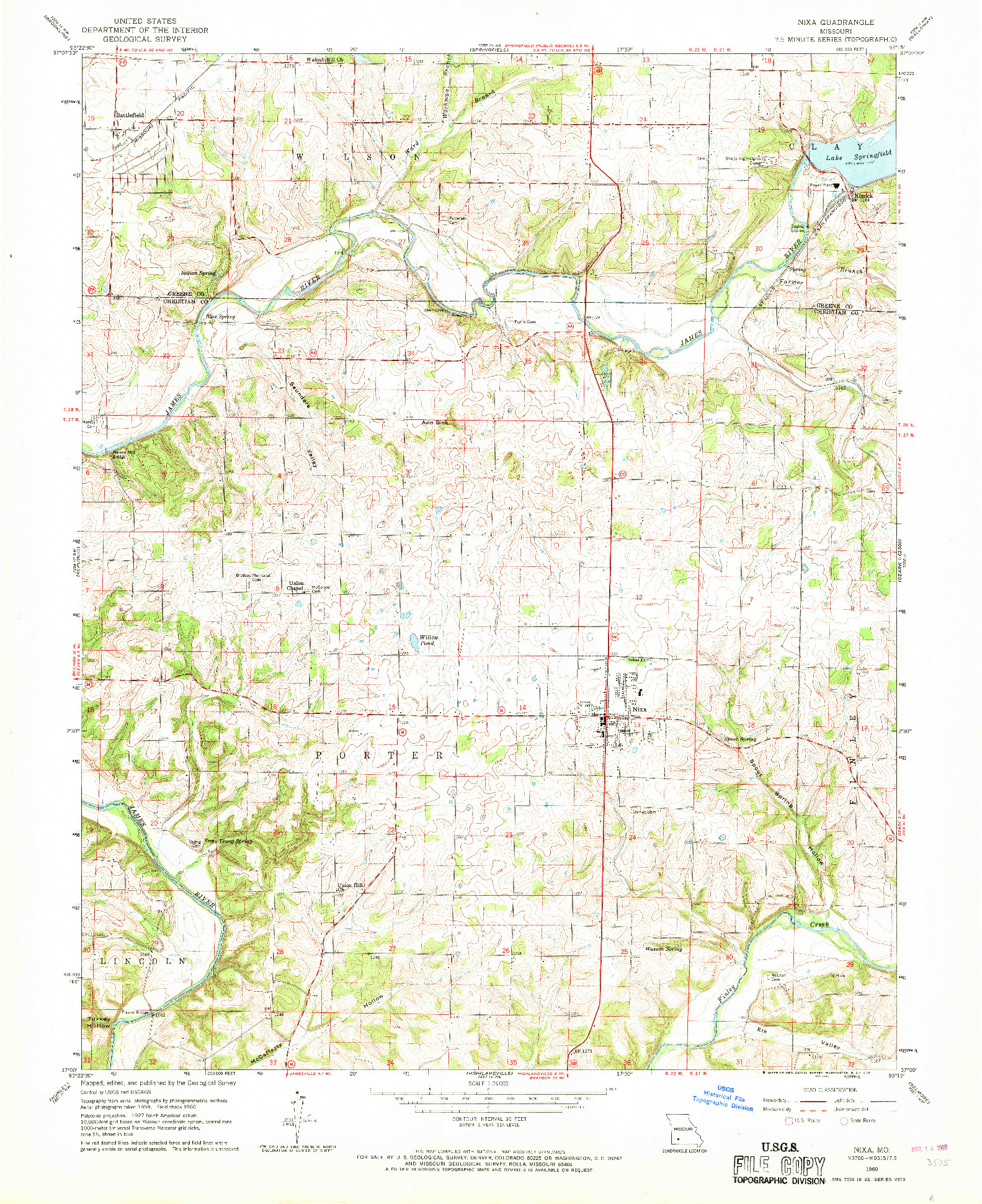 USGS 1:24000-SCALE QUADRANGLE FOR NIXA, MO 1960