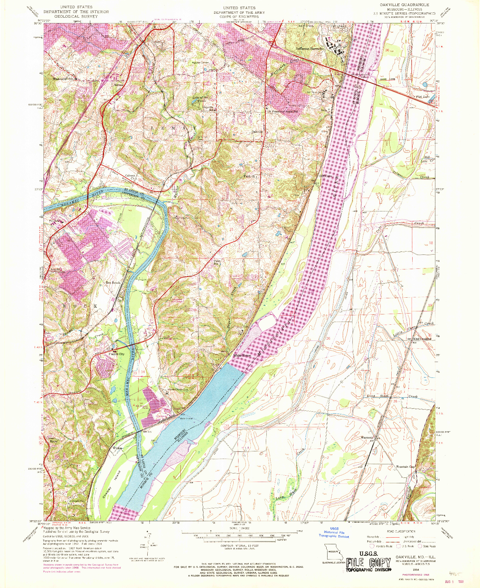 USGS 1:24000-SCALE QUADRANGLE FOR OAKVILLE, MO 1954