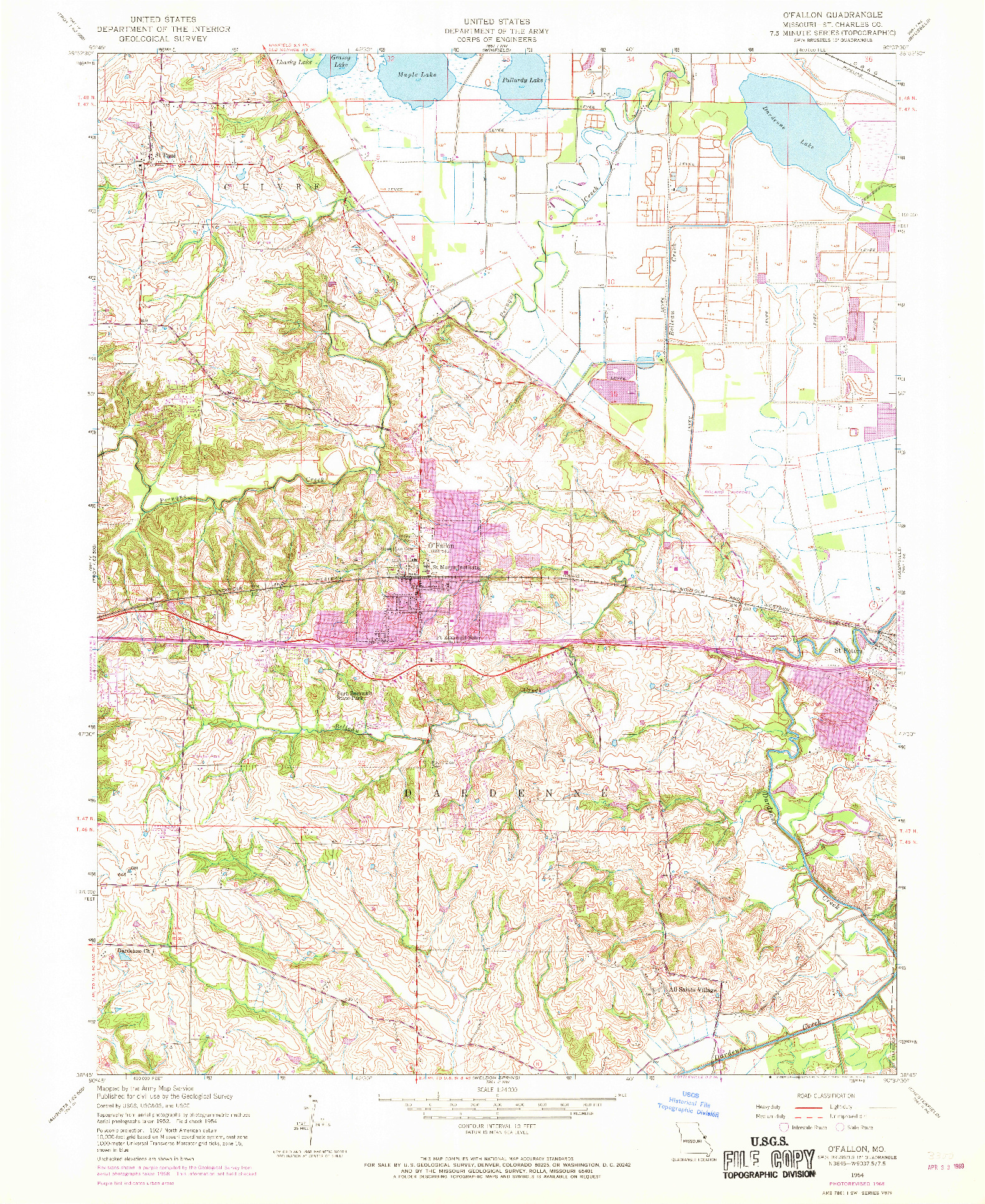 USGS 1:24000-SCALE QUADRANGLE FOR O'FALLON, MO 1954