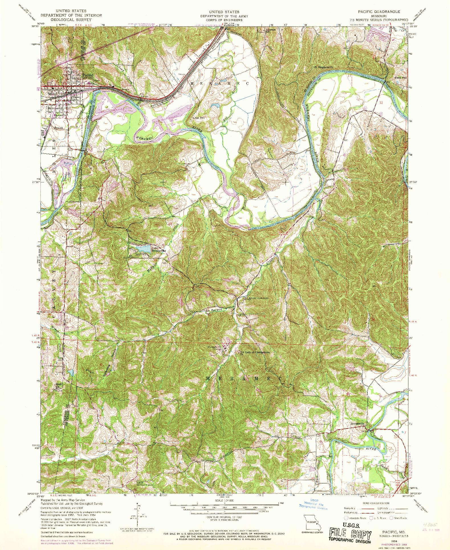 USGS 1:24000-SCALE QUADRANGLE FOR PACIFIC, MO 1954