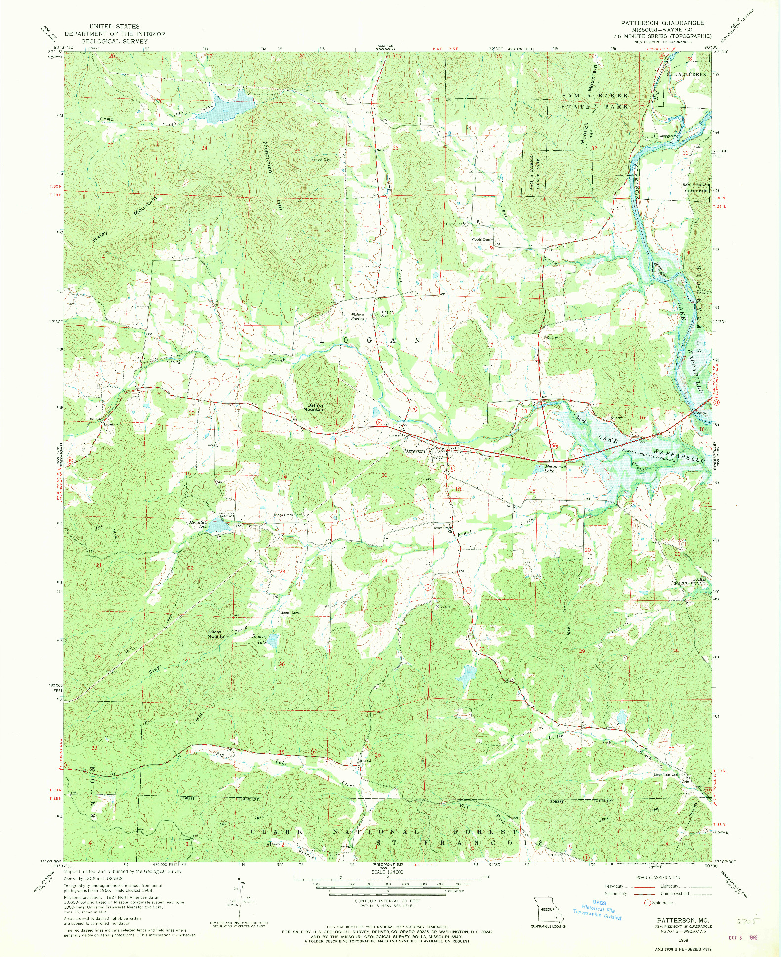USGS 1:24000-SCALE QUADRANGLE FOR PATTERSON, MO 1968