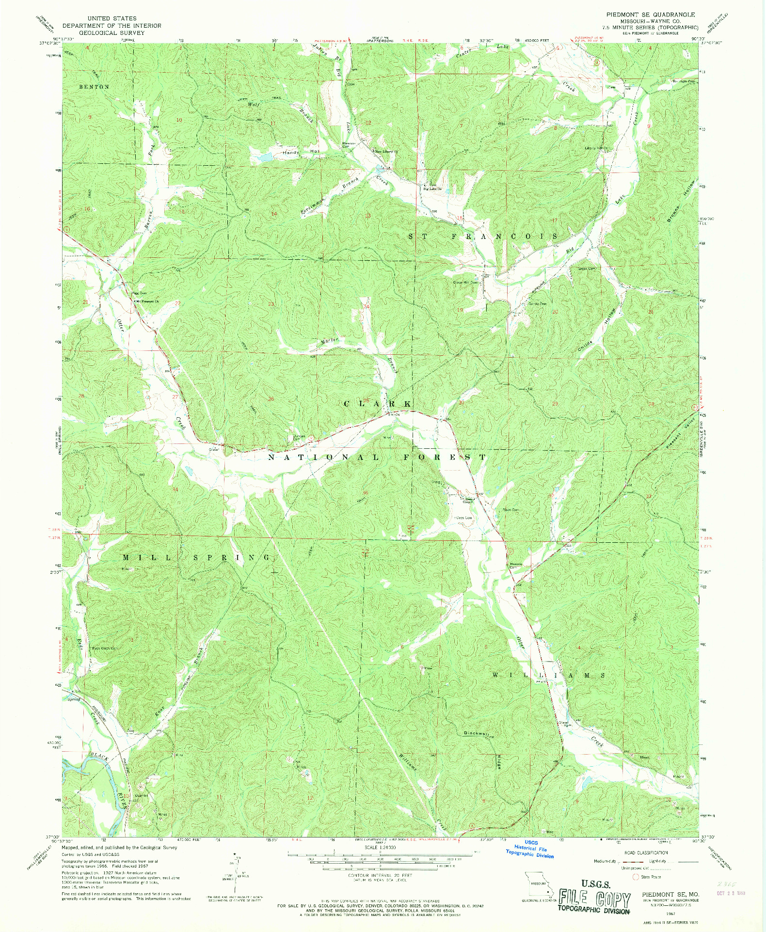 USGS 1:24000-SCALE QUADRANGLE FOR PIEDMONT SE, MO 1967