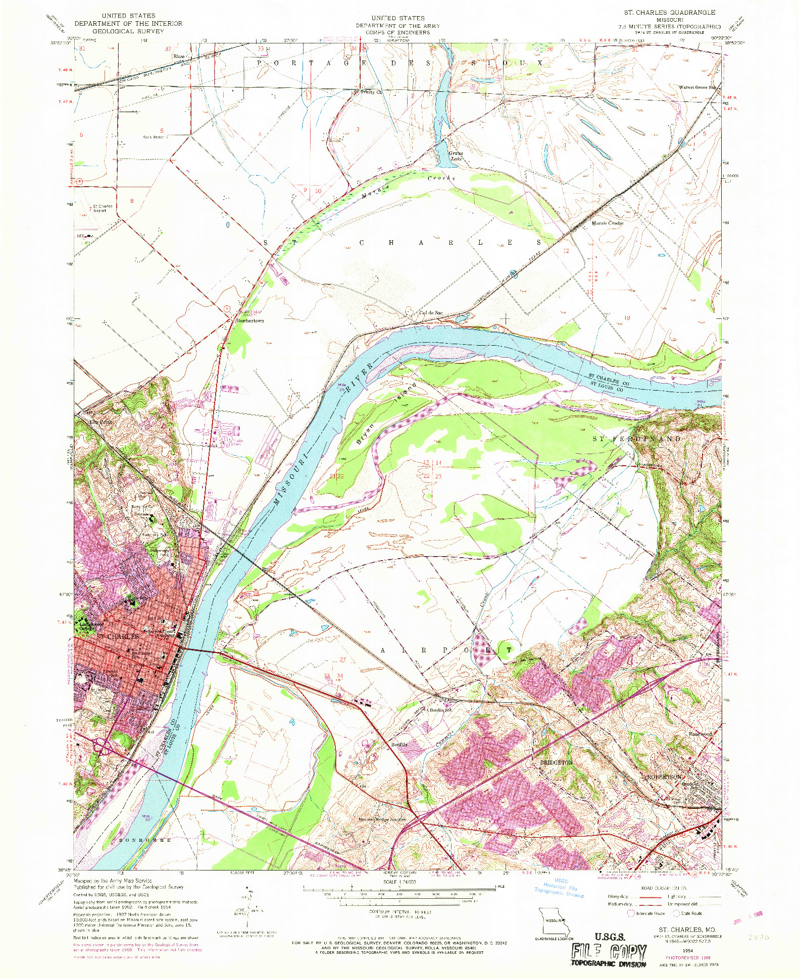 USGS 1:24000-SCALE QUADRANGLE FOR ST. CHARLES, MO 1954