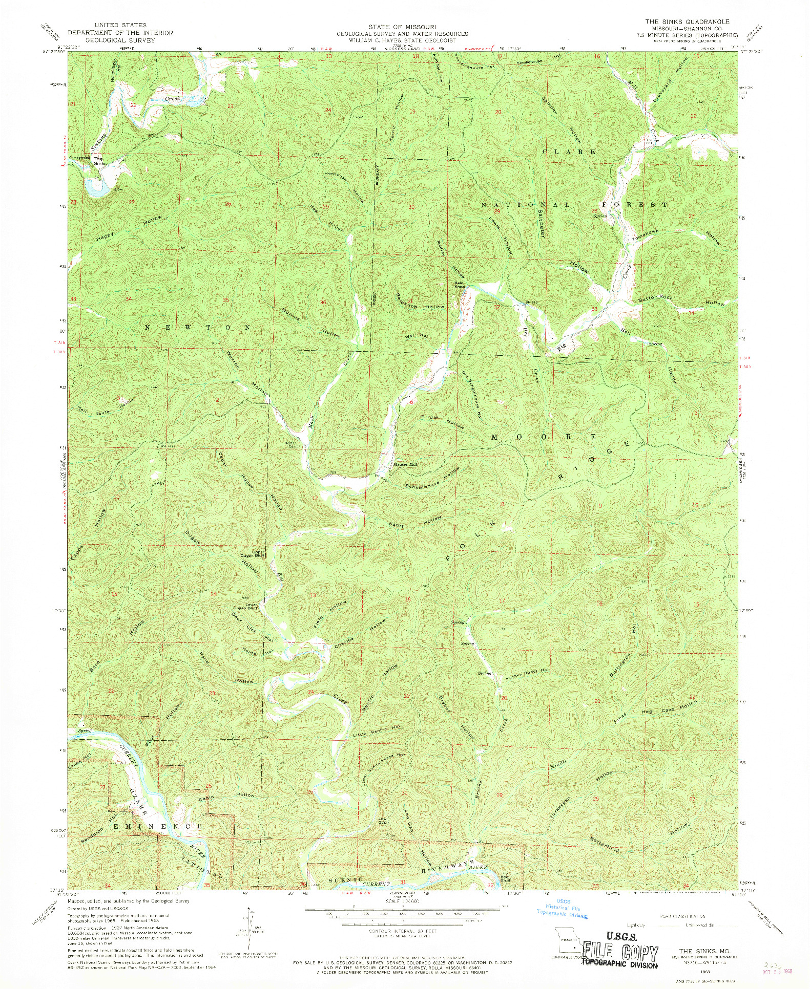 USGS 1:24000-SCALE QUADRANGLE FOR THE SINKS, MO 1968