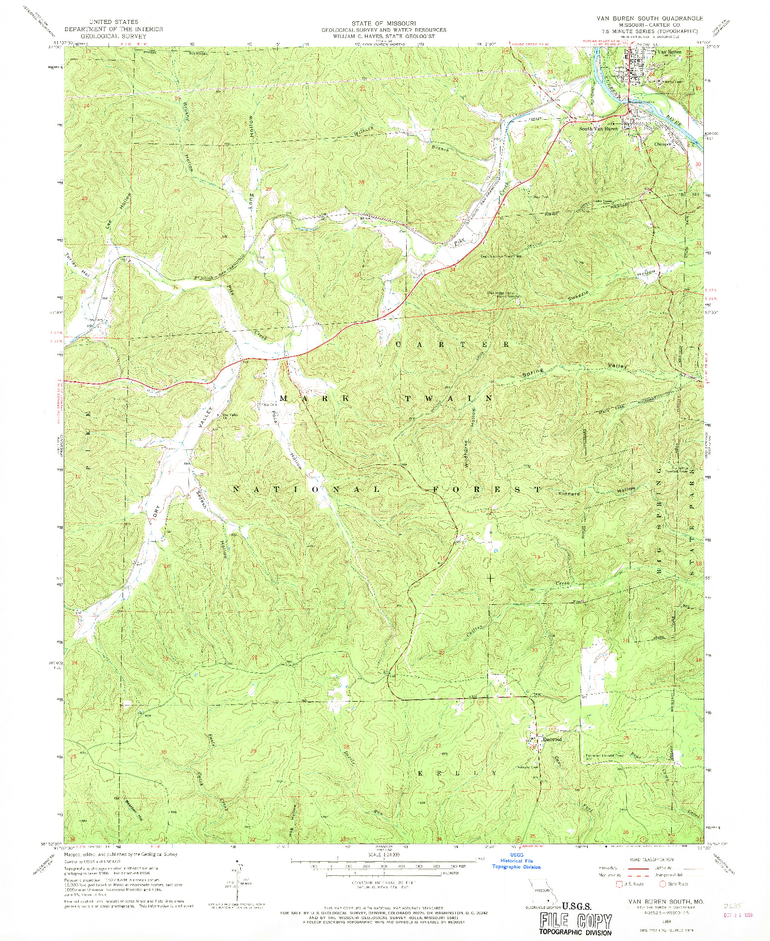 USGS 1:24000-SCALE QUADRANGLE FOR VAN BUREN SOUTH, MO 1968