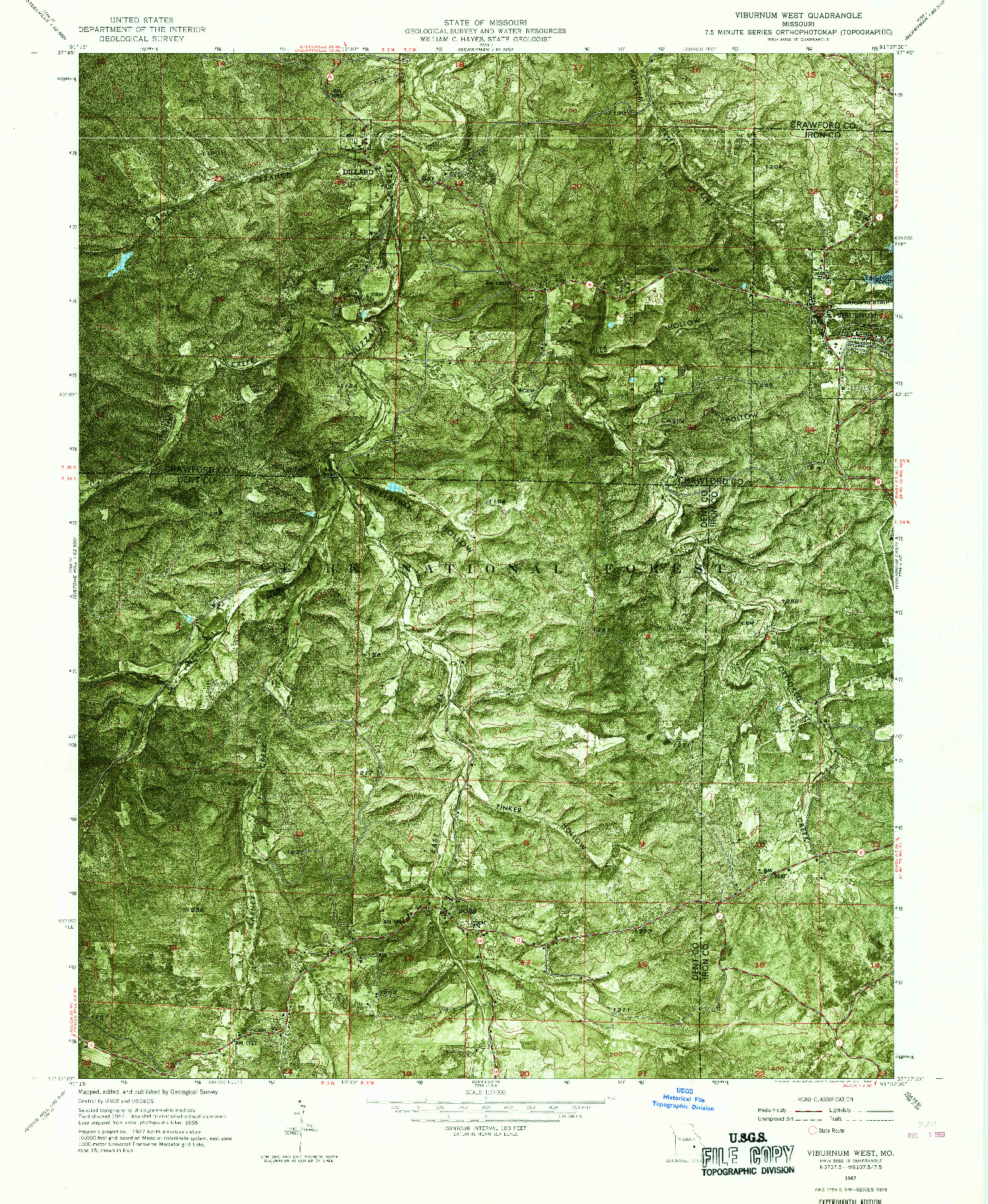 USGS 1:24000-SCALE QUADRANGLE FOR VIBURNUM WEST, MO 1967