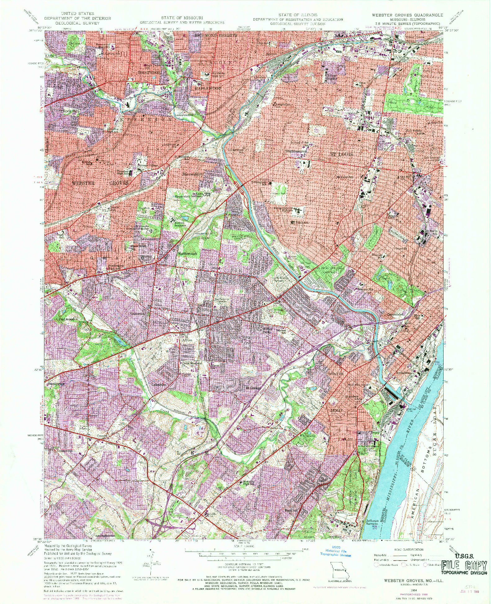 USGS 1:24000-SCALE QUADRANGLE FOR WEBSTER GROVES, MO 1954