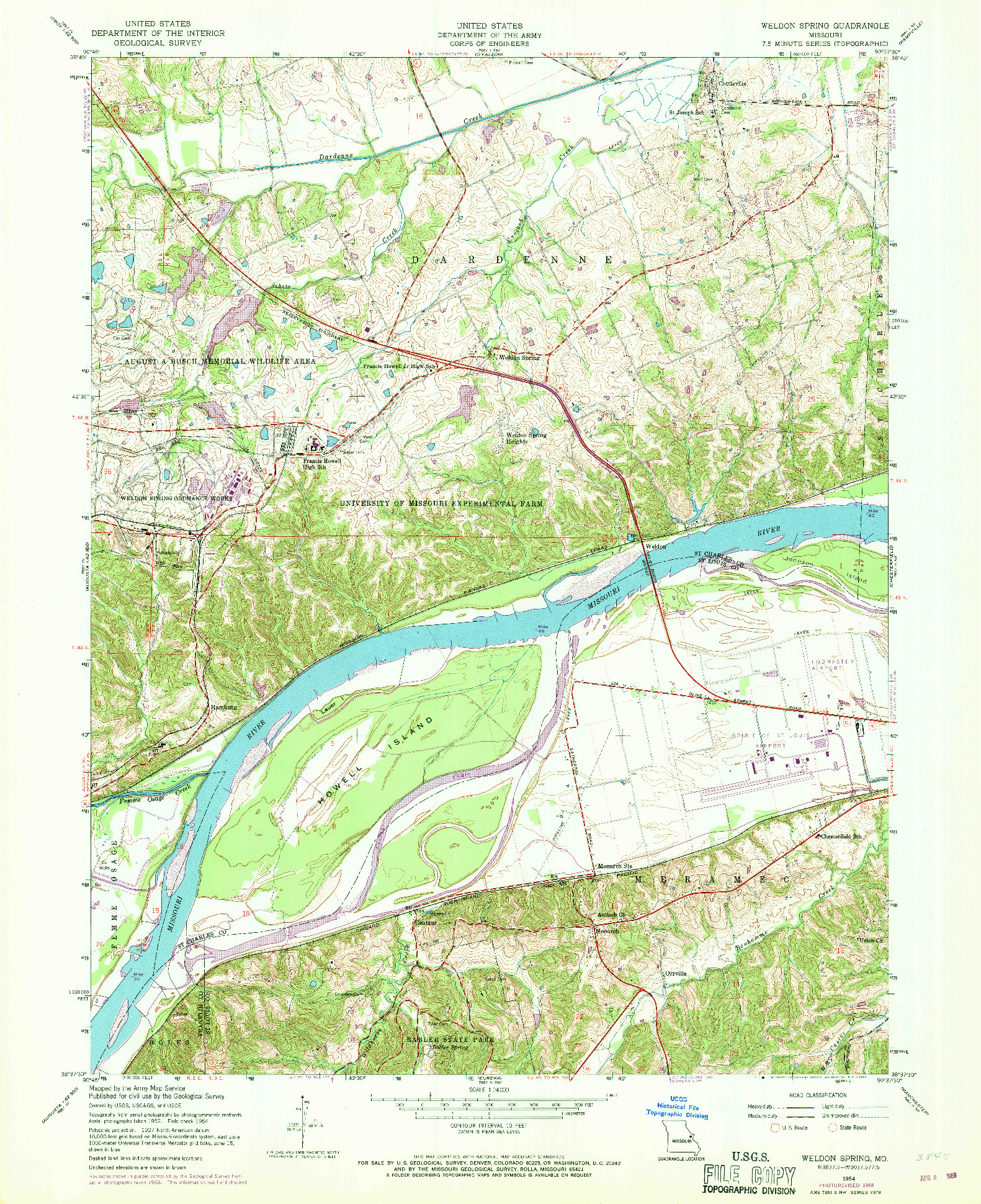 USGS 1:24000-SCALE QUADRANGLE FOR WELDON SPRING, MO 1954
