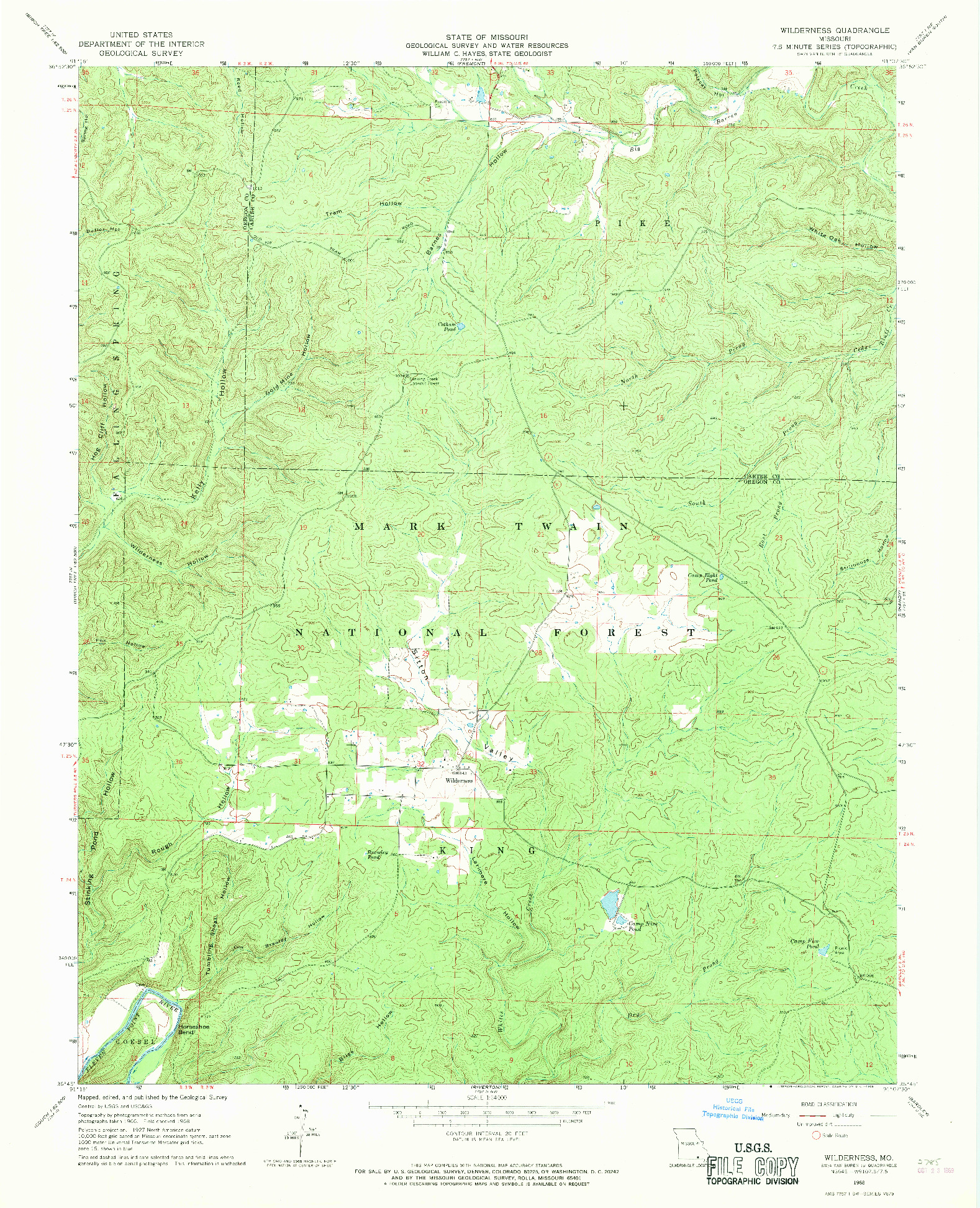 USGS 1:24000-SCALE QUADRANGLE FOR WILDERNESS, MO 1968