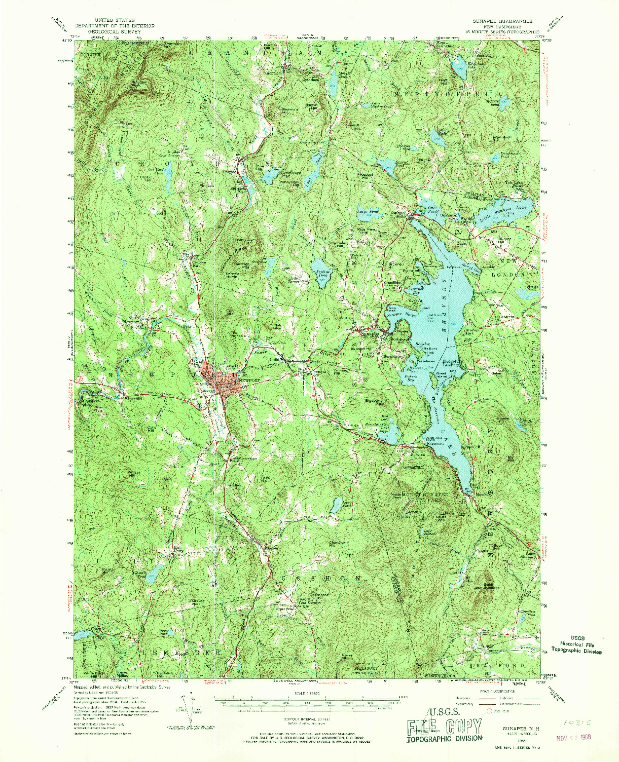 USGS 1:62500-SCALE QUADRANGLE FOR SUNAPEE, NH 1955
