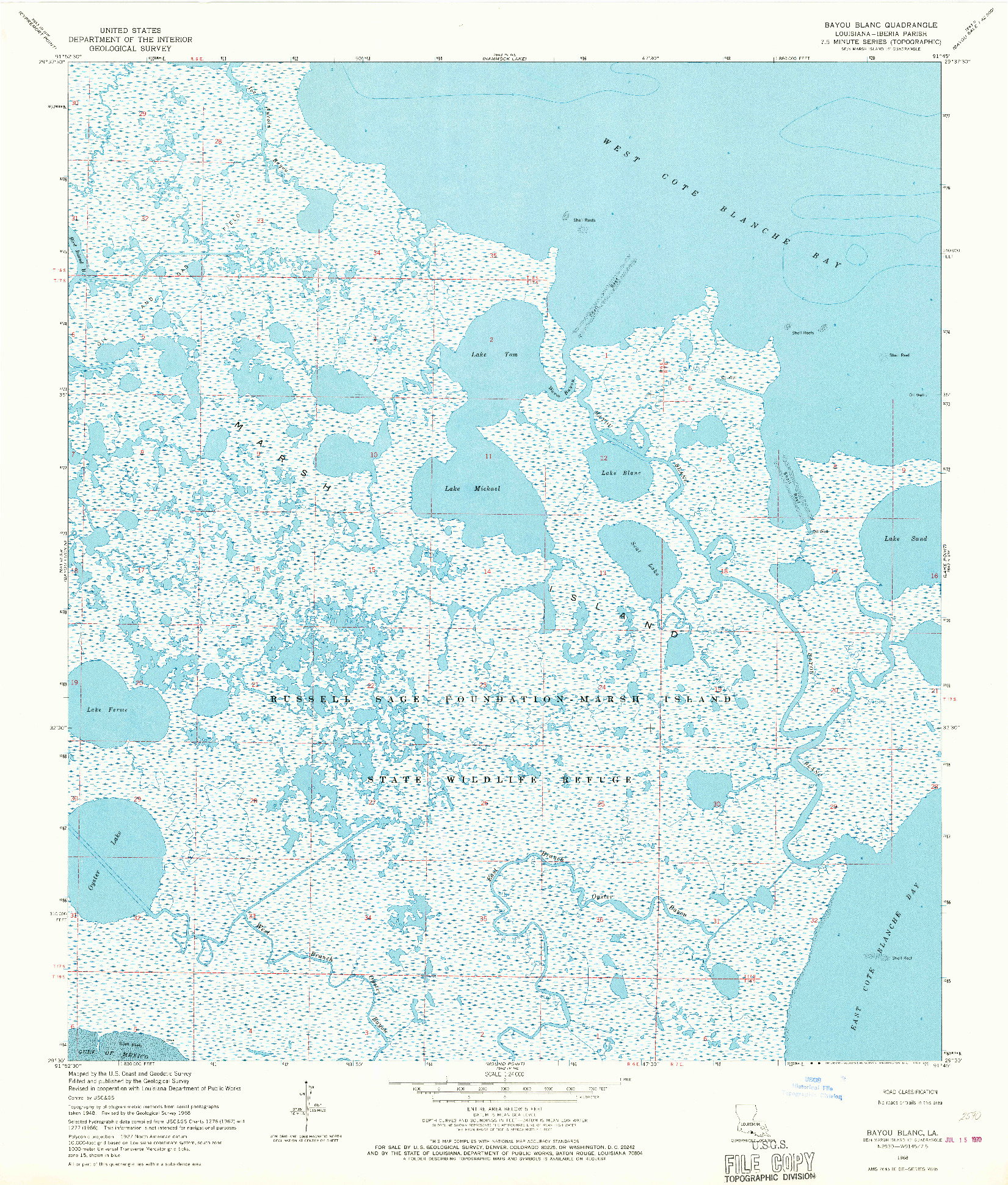 USGS 1:24000-SCALE QUADRANGLE FOR BAYOU BLANC, LA 1968