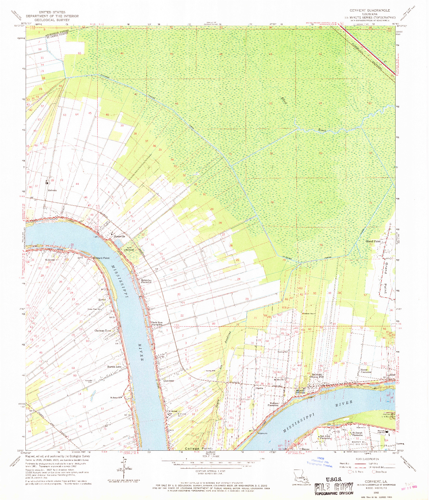 USGS 1:24000-SCALE QUADRANGLE FOR CONVENT, LA 1962