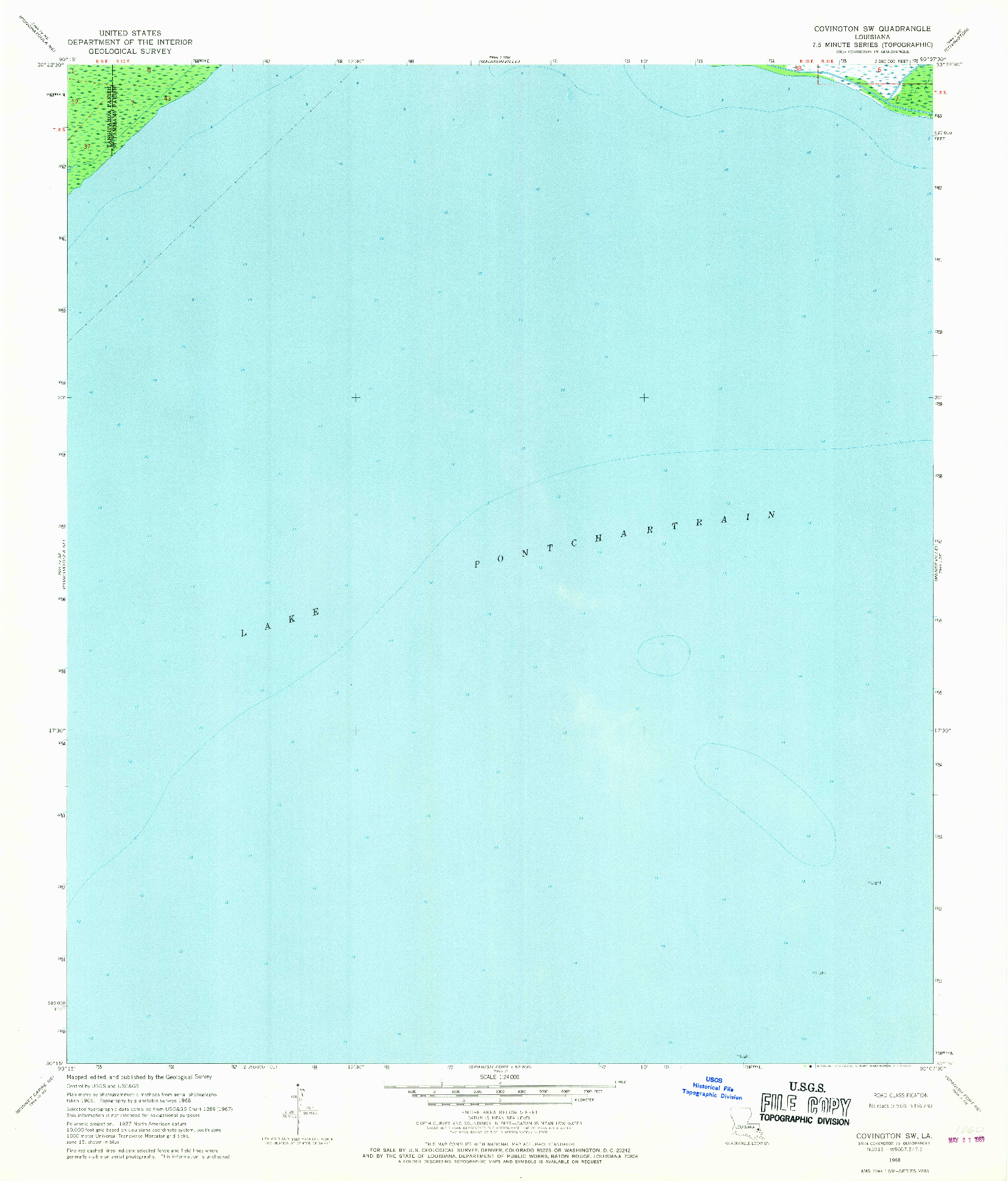 USGS 1:24000-SCALE QUADRANGLE FOR COVINGTON SW, LA 1968