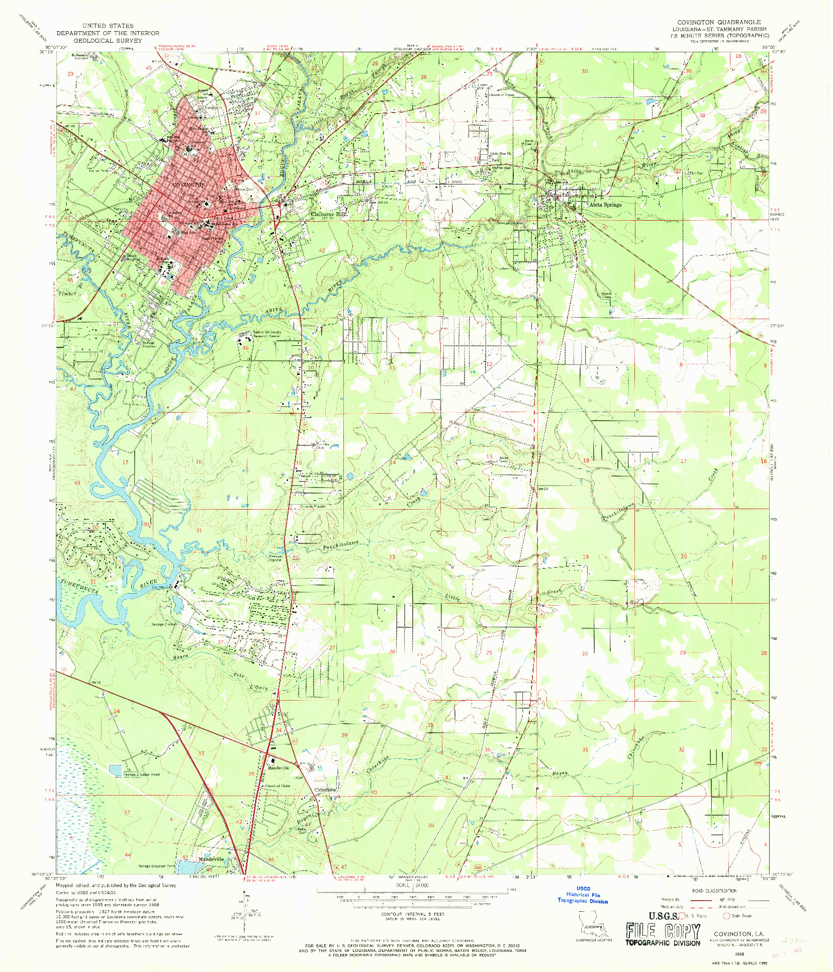 USGS 1:24000-SCALE QUADRANGLE FOR COVINGTON, LA 1968