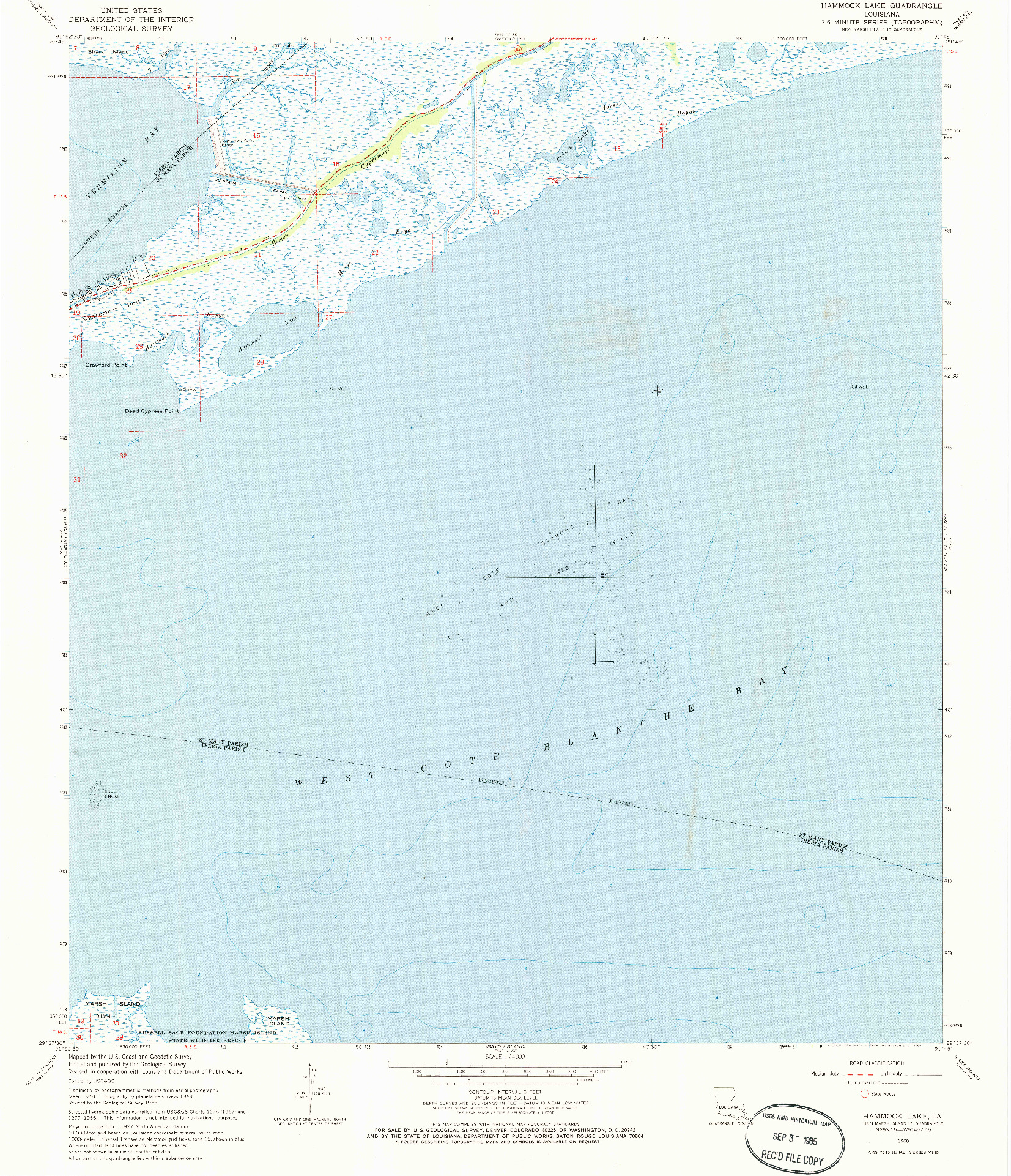 USGS 1:24000-SCALE QUADRANGLE FOR HAMMOCK LAKE, LA 1968